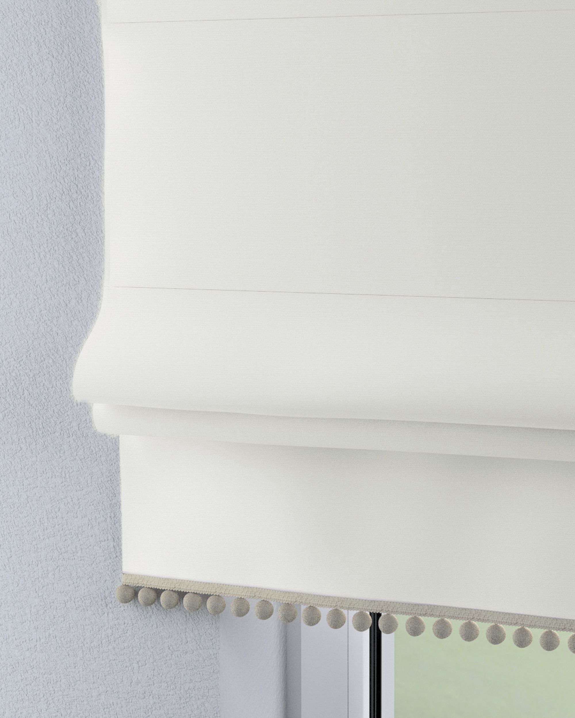 Roman blind with pompoms colour white
