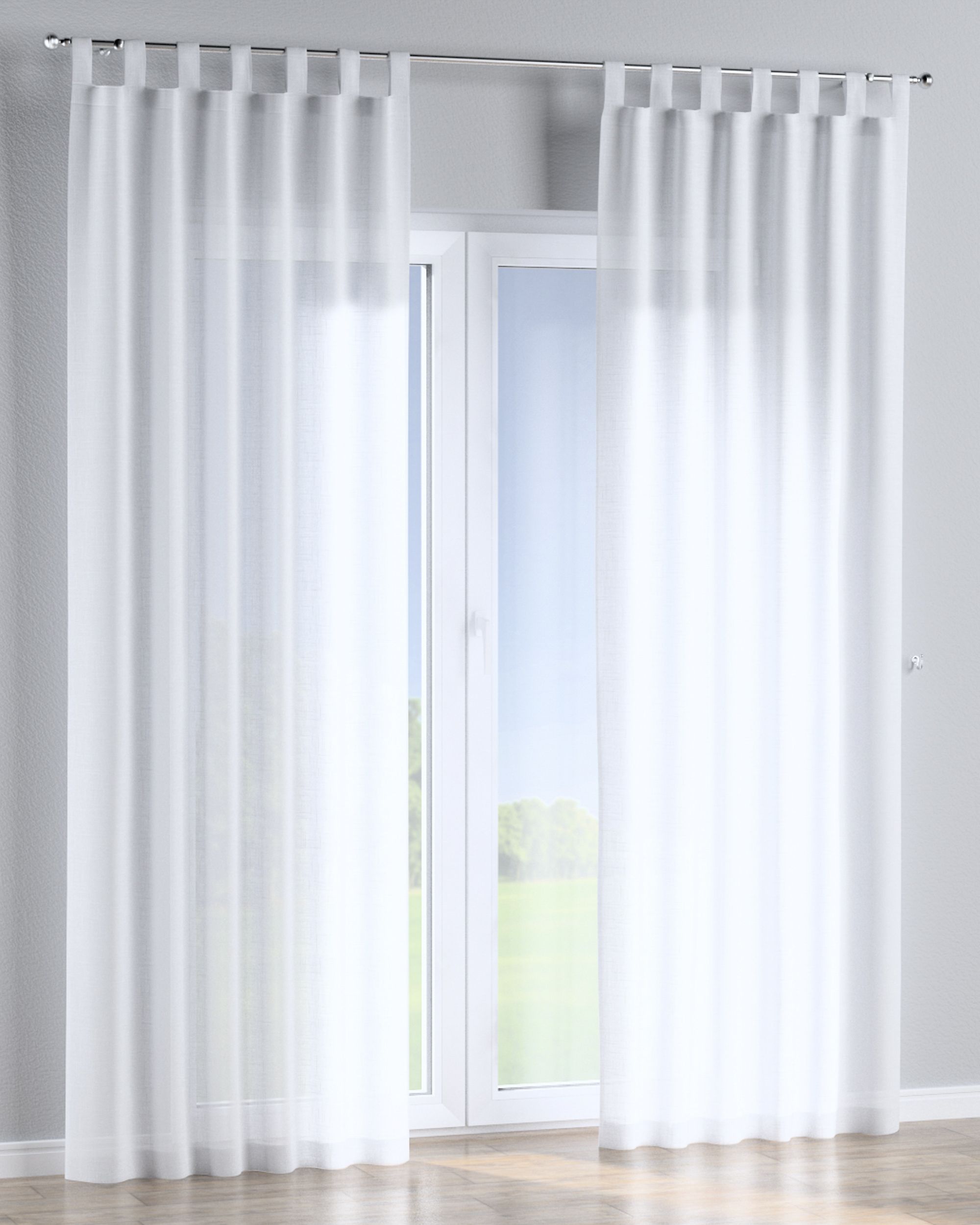 Tab top curtains colour white fabric semi-sheer, structured