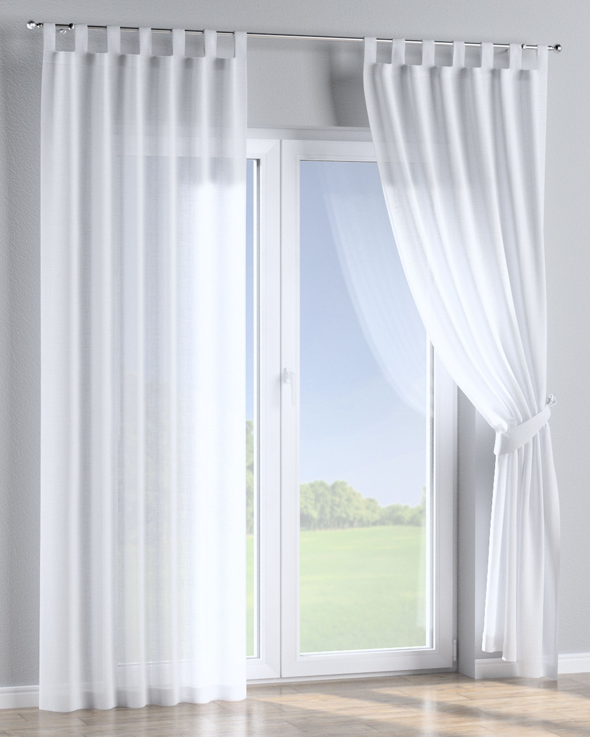Tab top curtains colour white fabric semi-sheer, structured (hover)