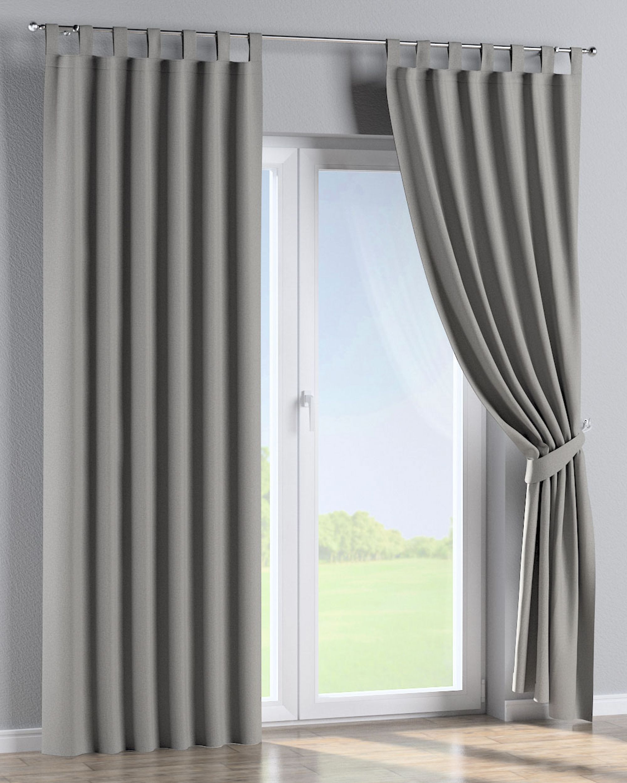 Tab top curtains colour grey fabric structured, blackout (hover)