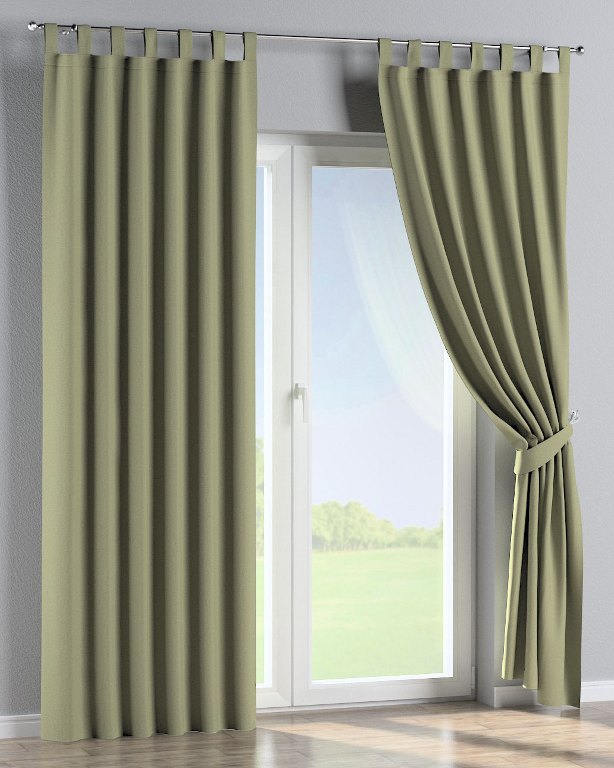 Tab top curtains colour green fabric structured, blackout (hover)