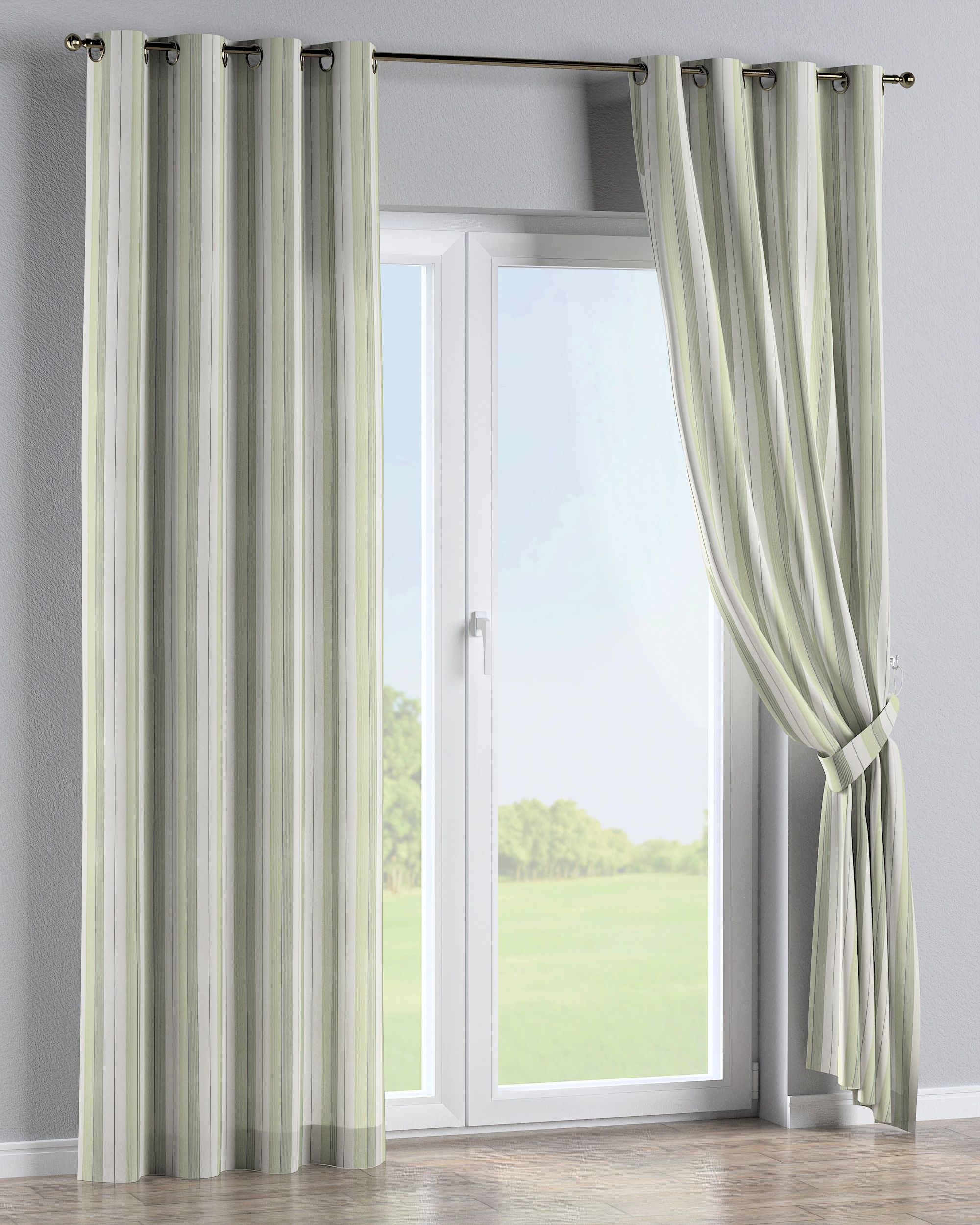 Eyelet curtains colour green fabric structured, patterned (hover)