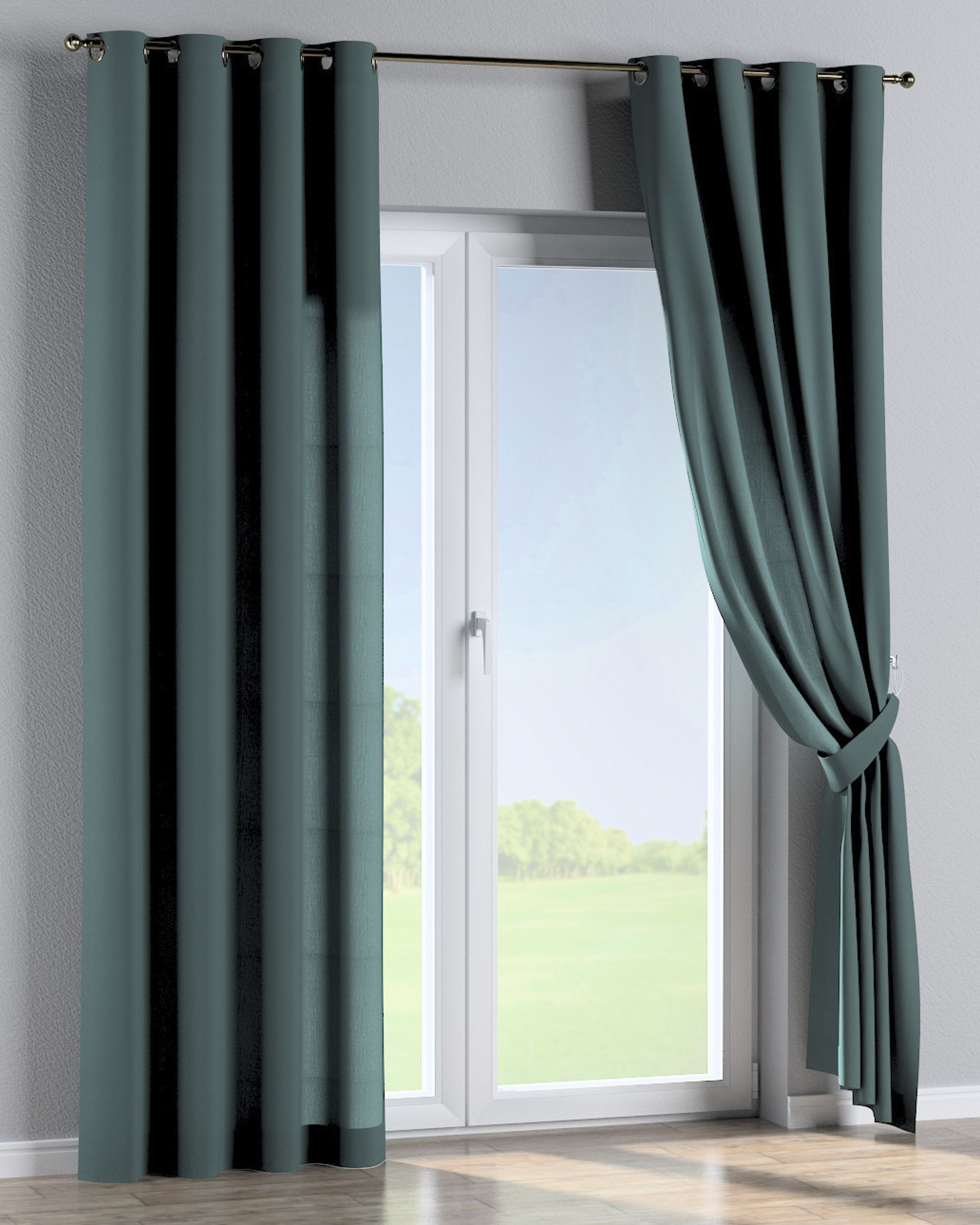 Eyelet curtains colour green fabric semi-sheer, structured (hover)