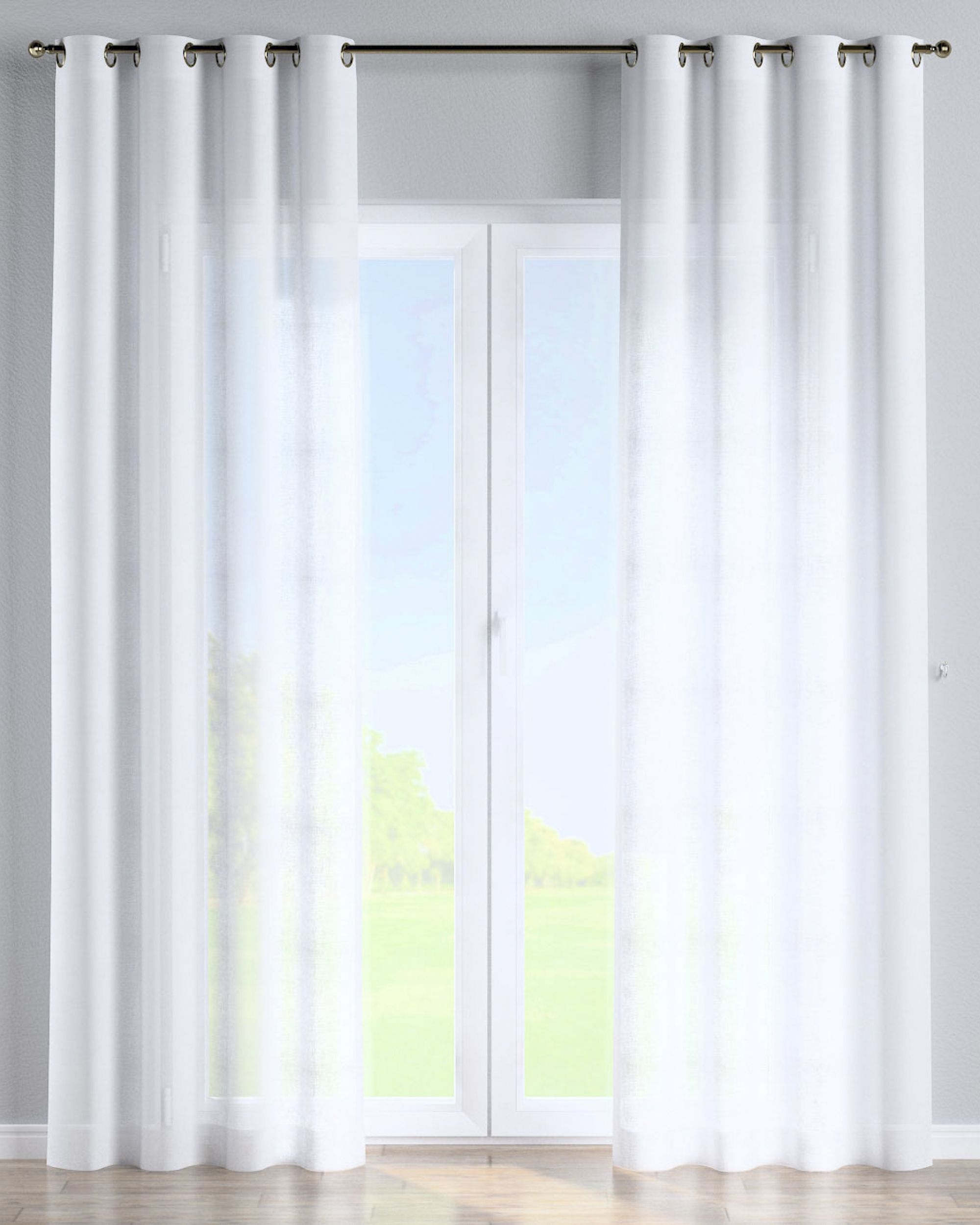 Eyelet curtains colour white fabric semi-sheer, structured