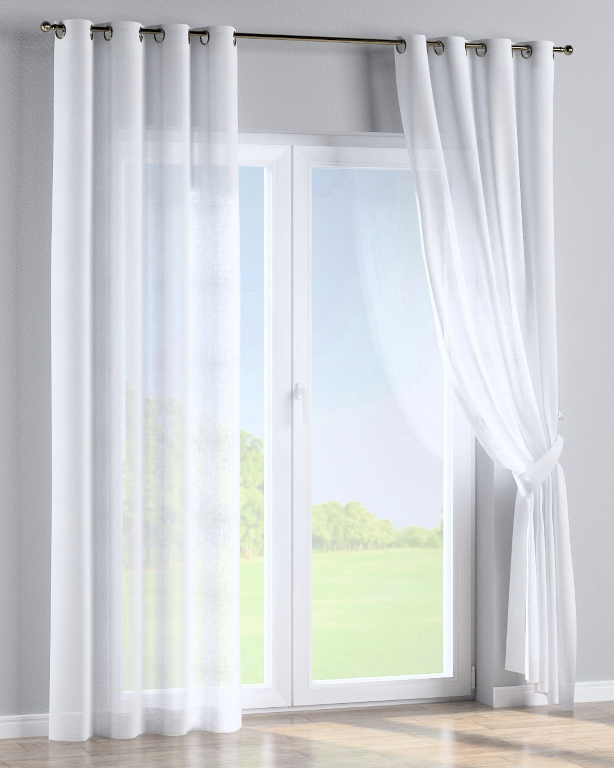 Eyelet curtains colour white fabric semi-sheer, structured (hover)