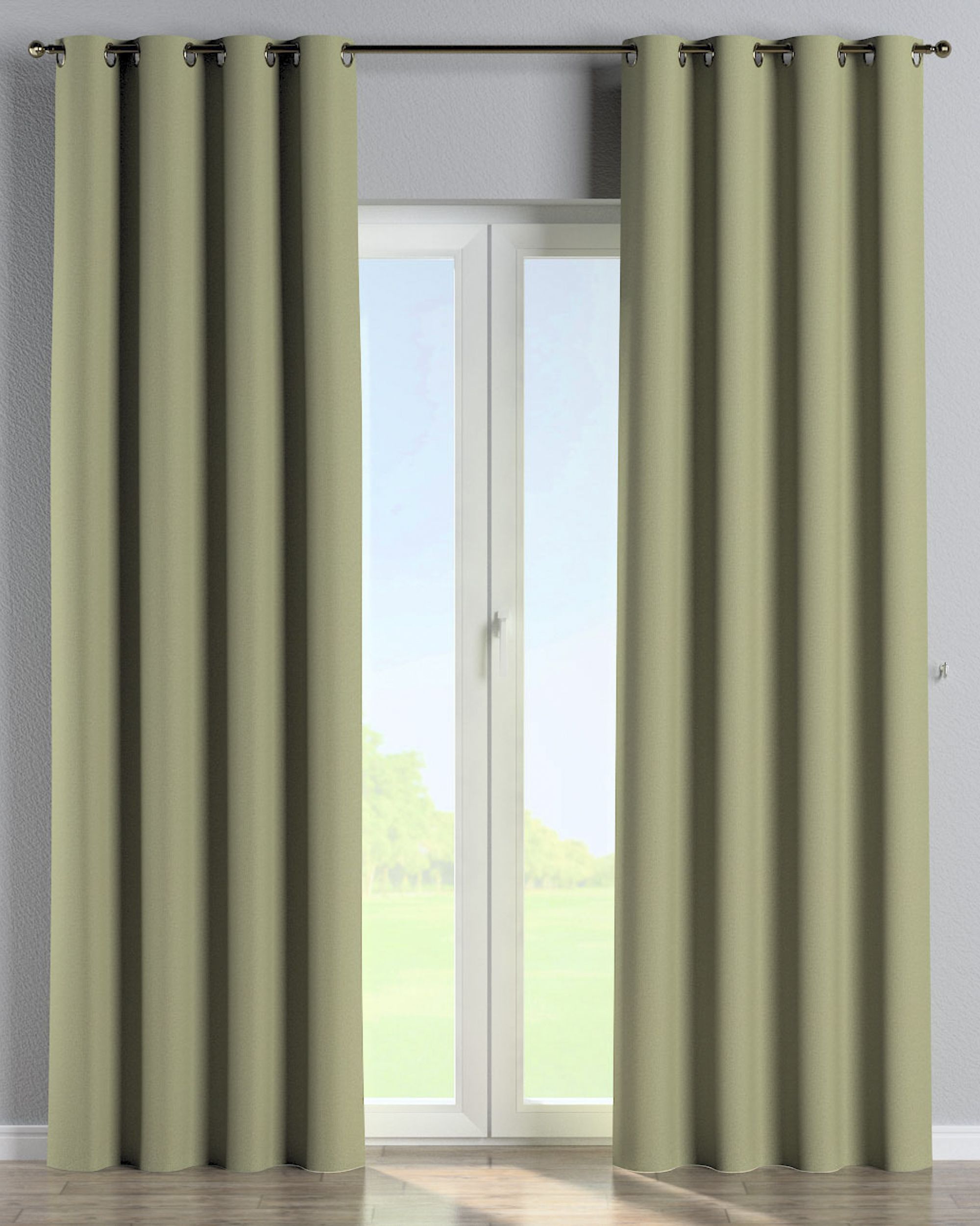 Eyelet curtains colour green fabric structured, blackout