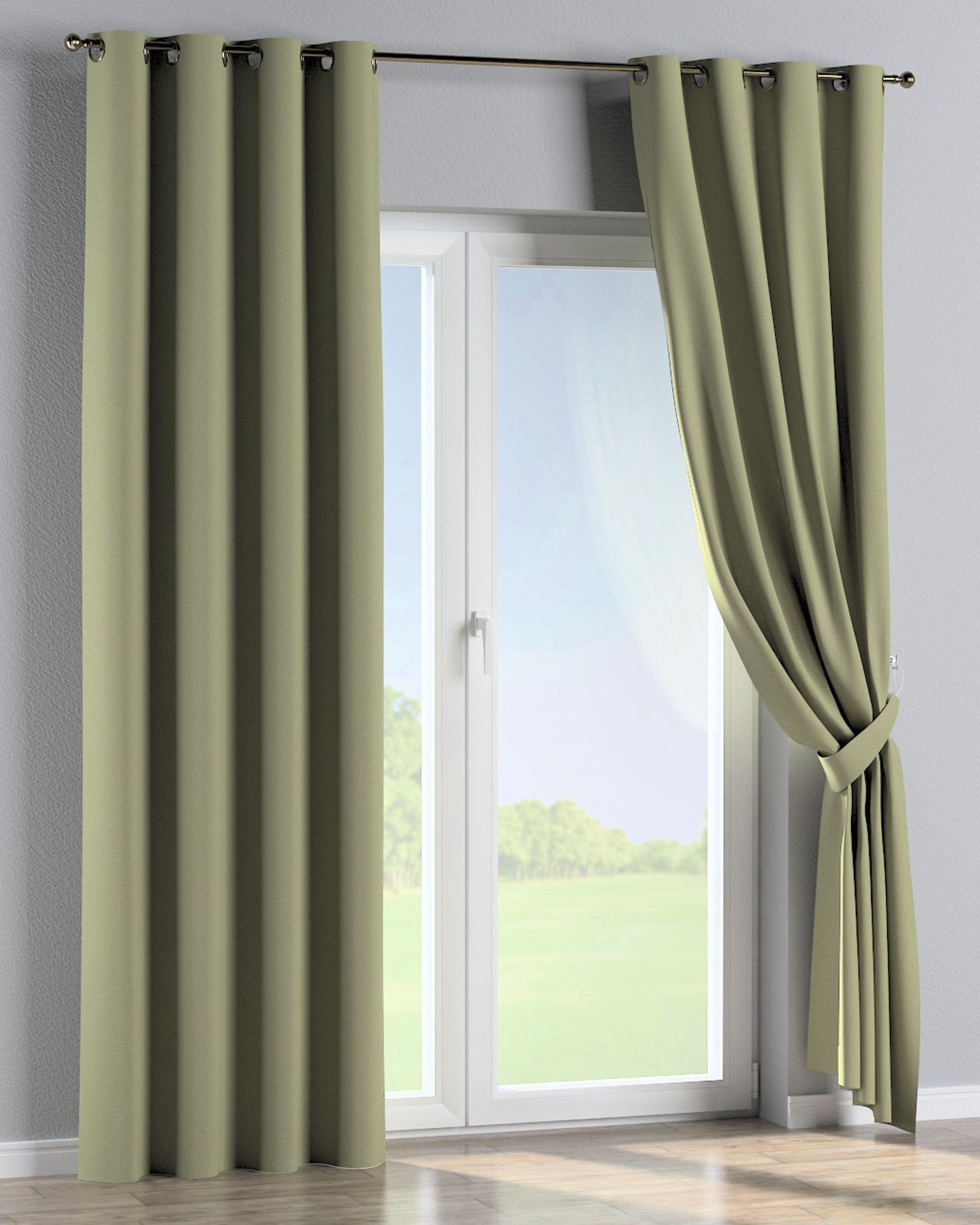 Eyelet curtains colour green fabric structured, blackout (hover)