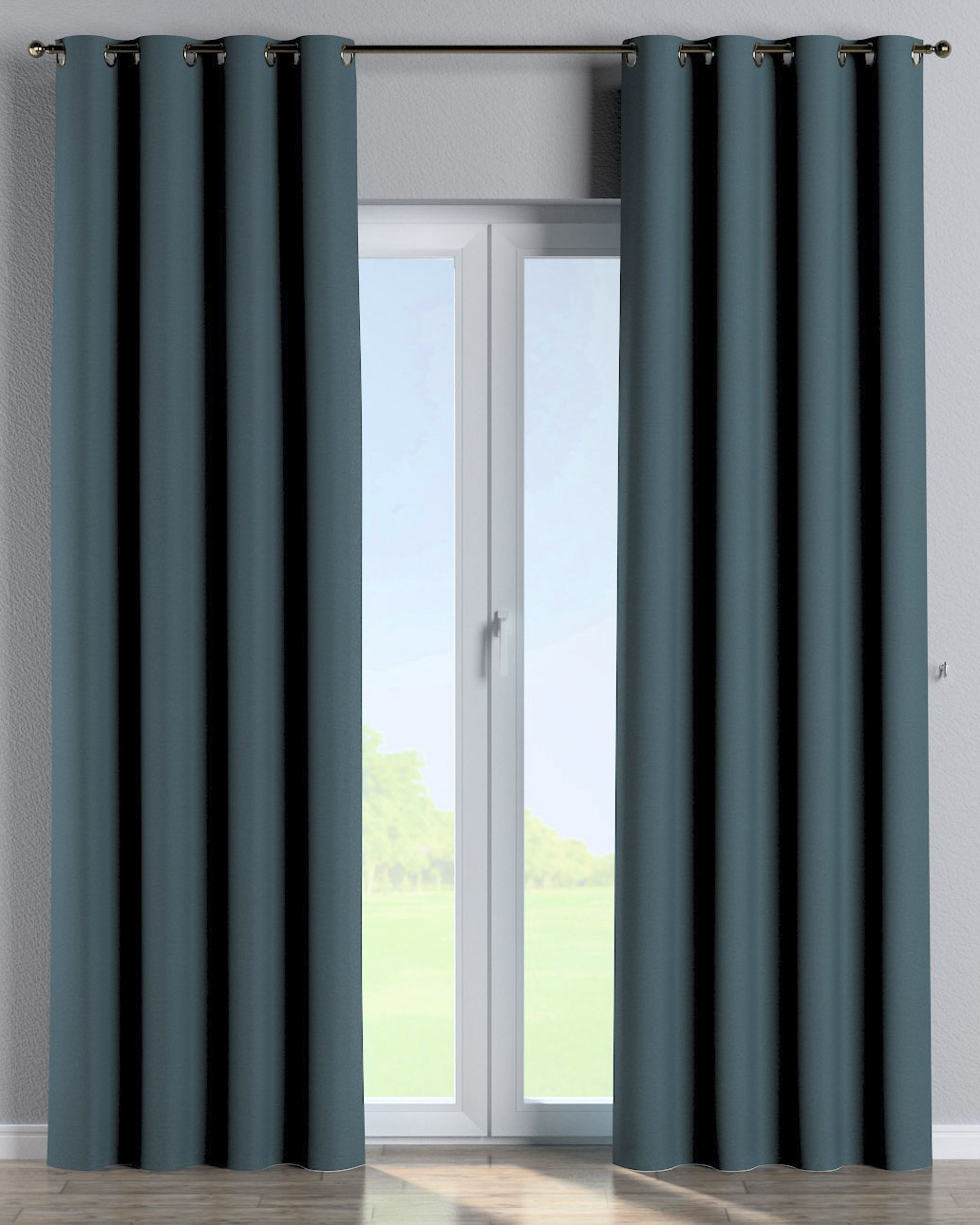 Eyelet curtains colour blue fabric structured, blackout