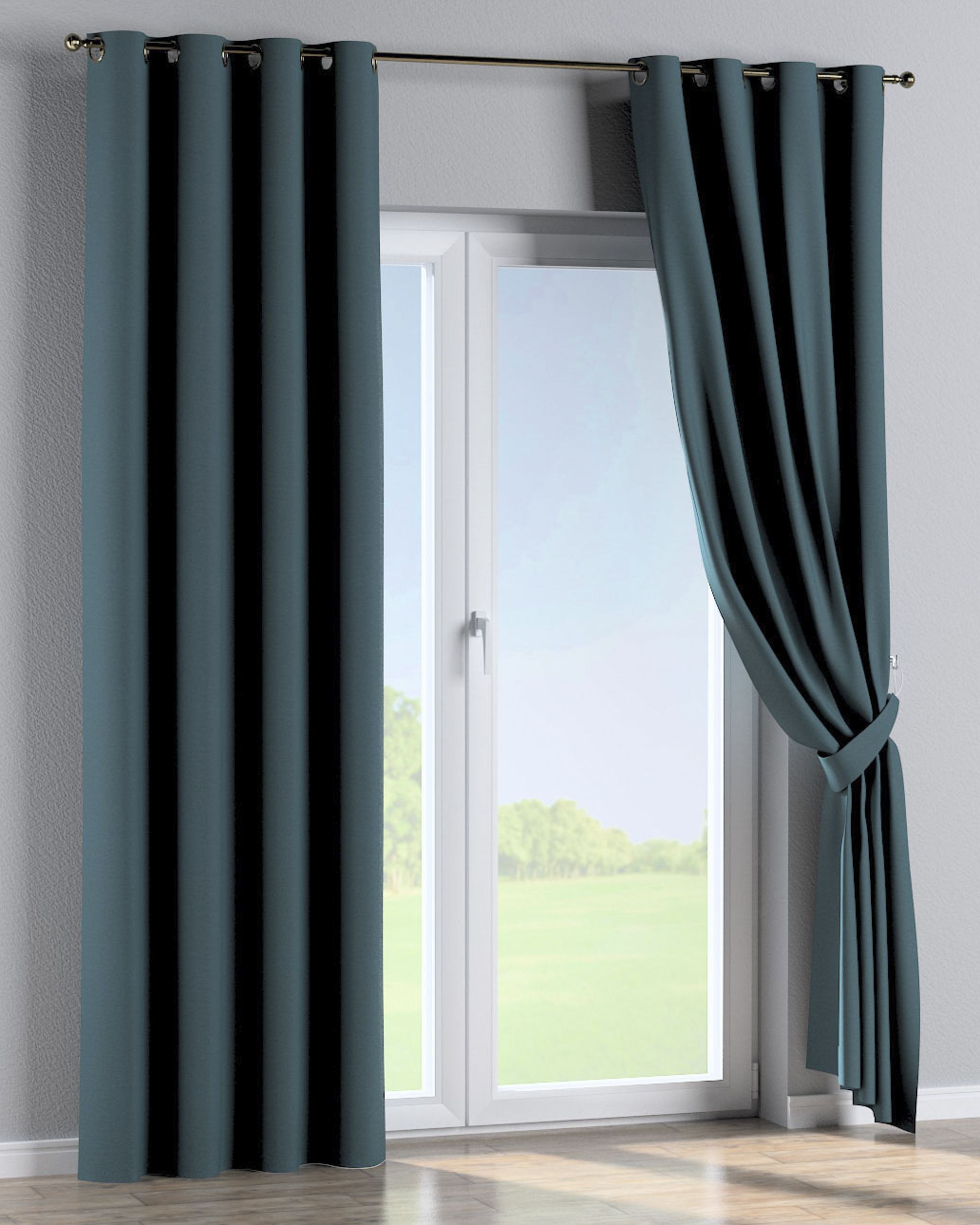 Eyelet curtains colour blue fabric structured, blackout (hover)