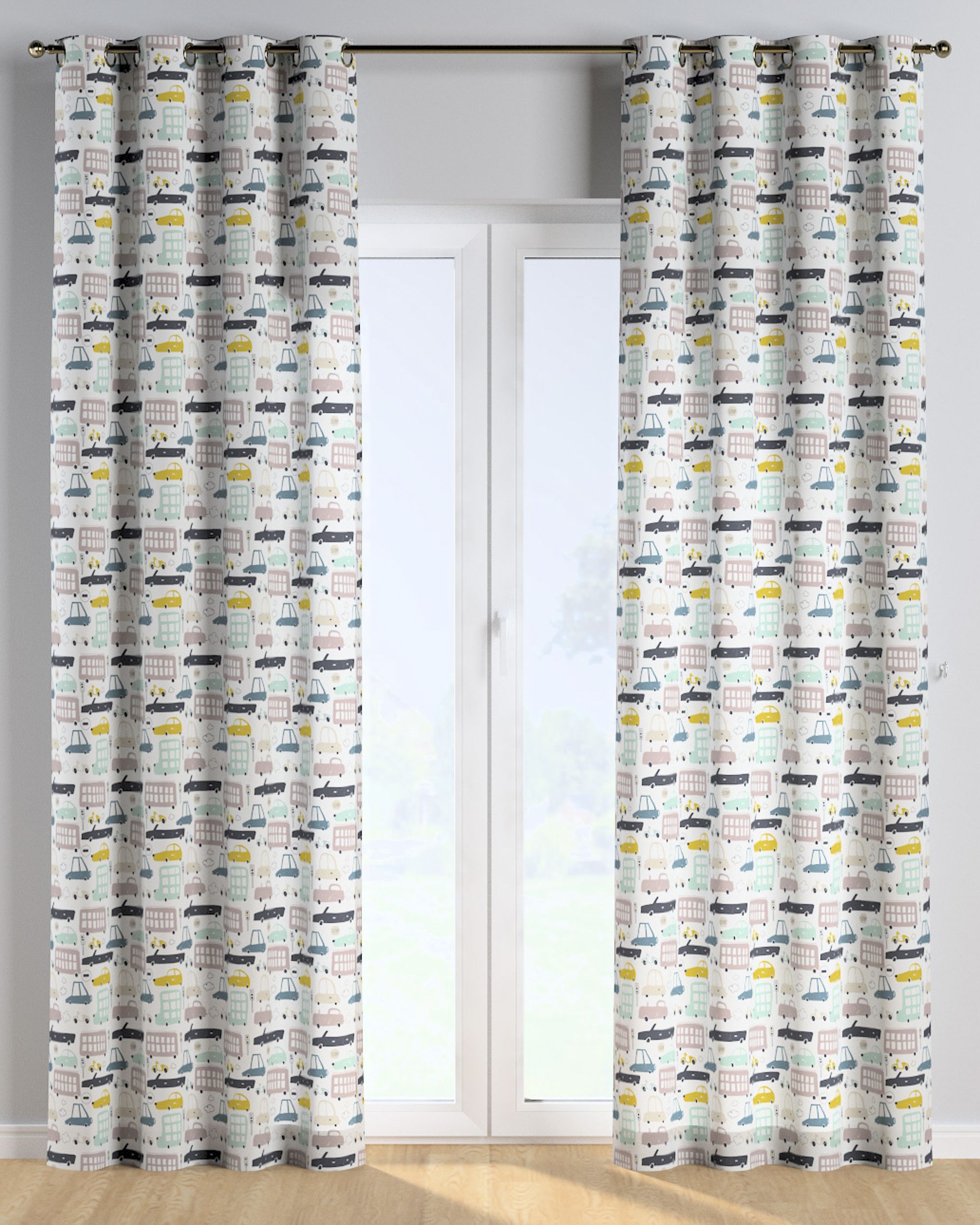 Eyelet curtains colour beige fabric patterned (hover)
