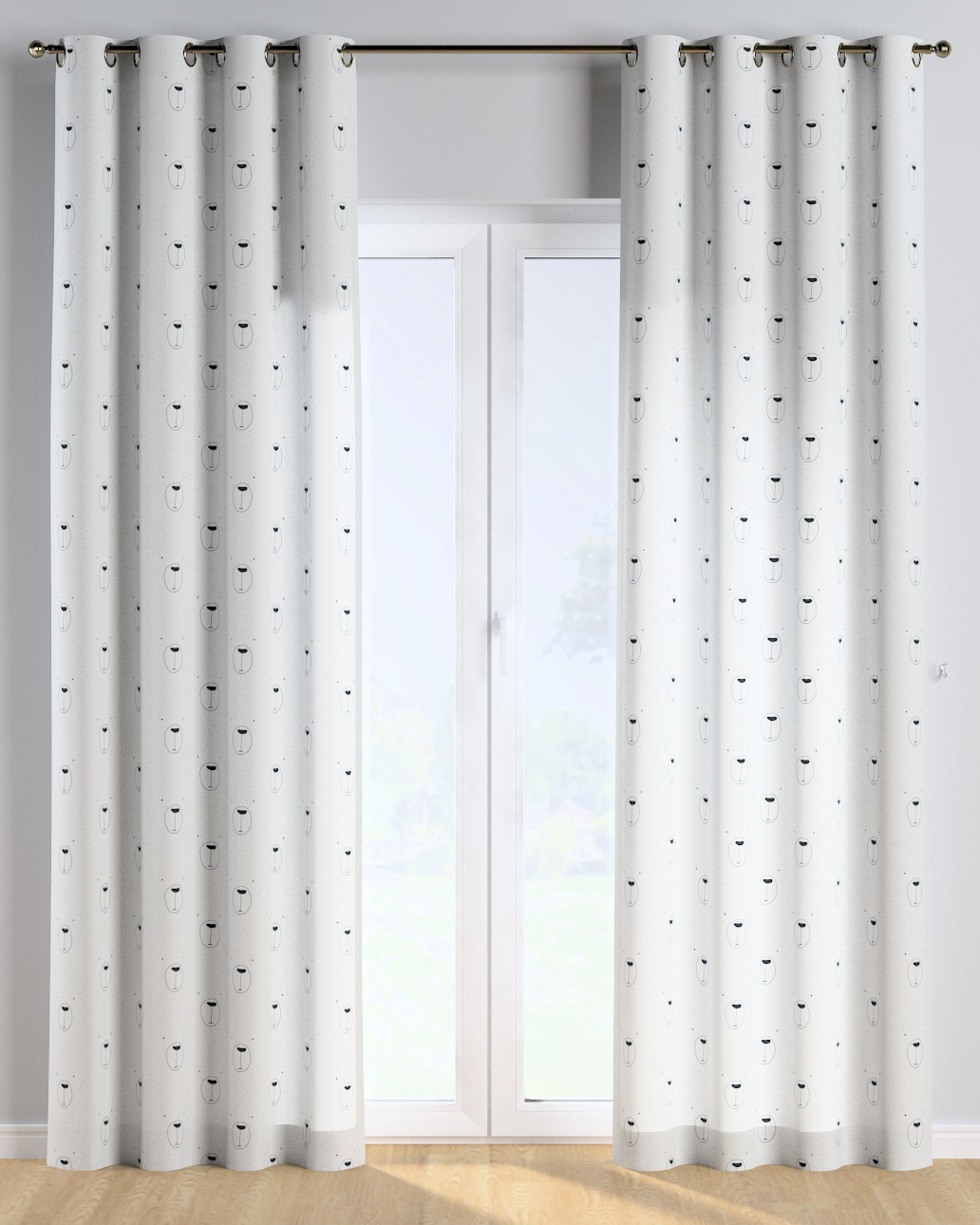 Eyelet curtains colour white fabric patterned (hover)