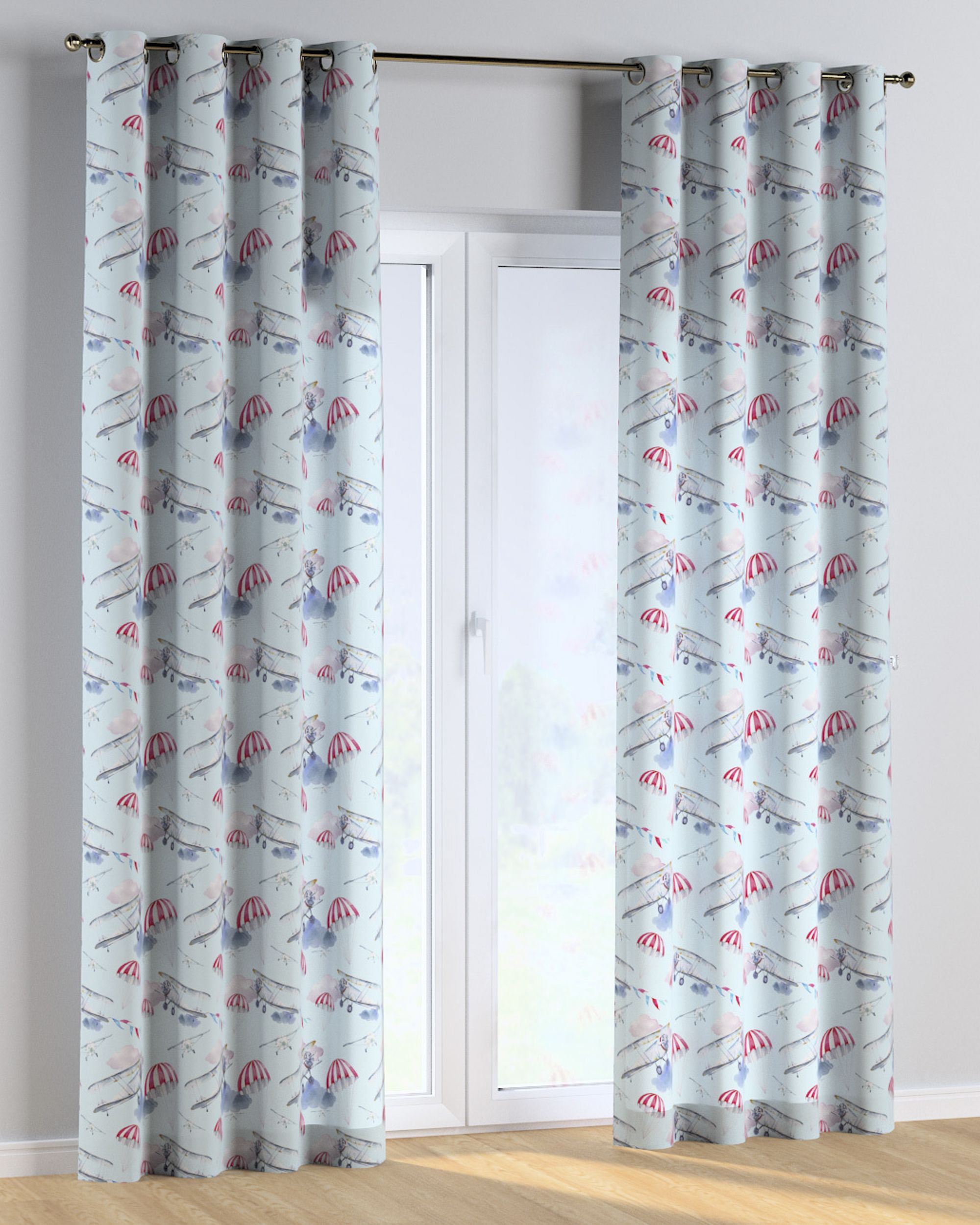 Eyelet curtains colour blue fabric patterned