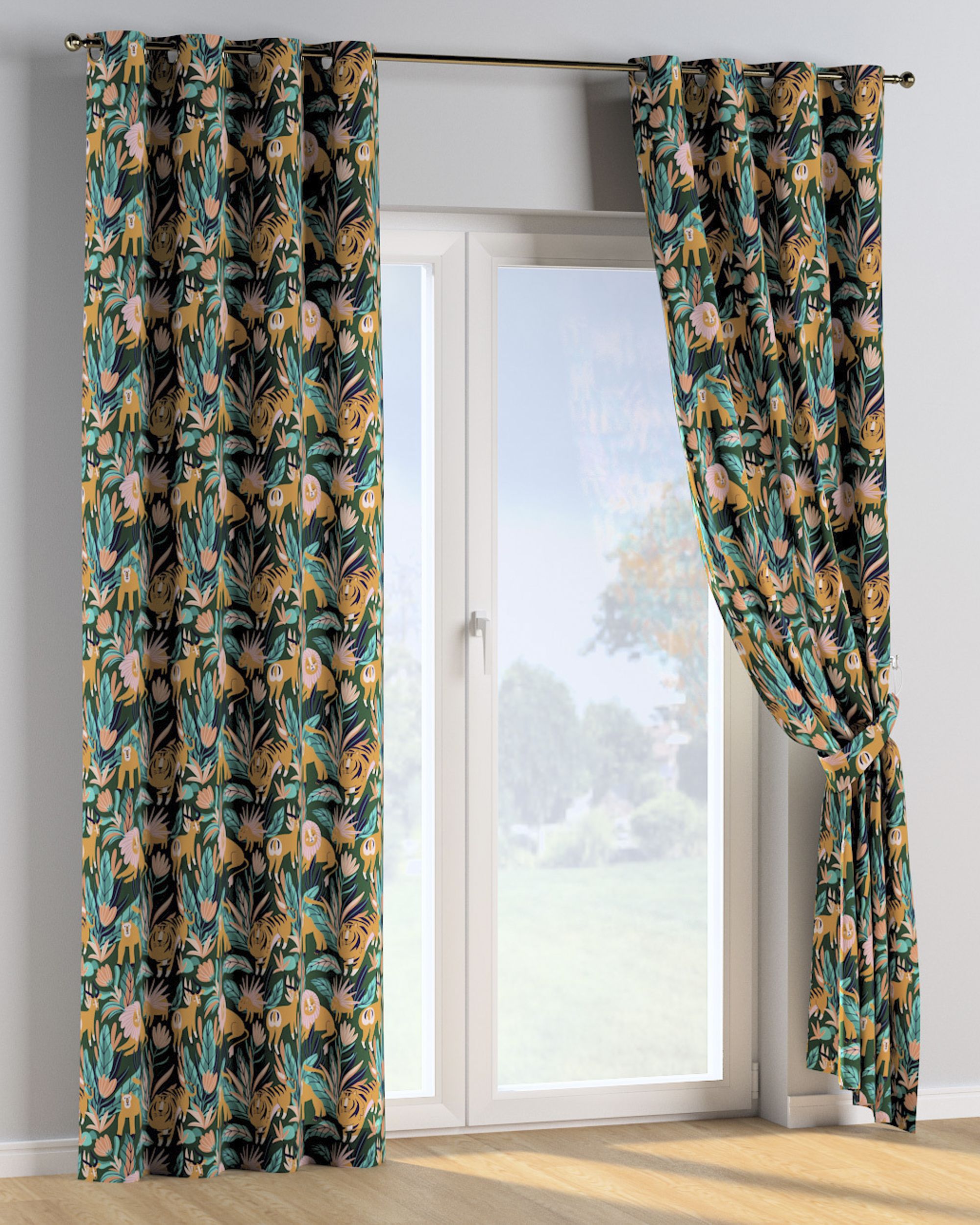 Eyelet curtains colour orange fabric patterned (hover)