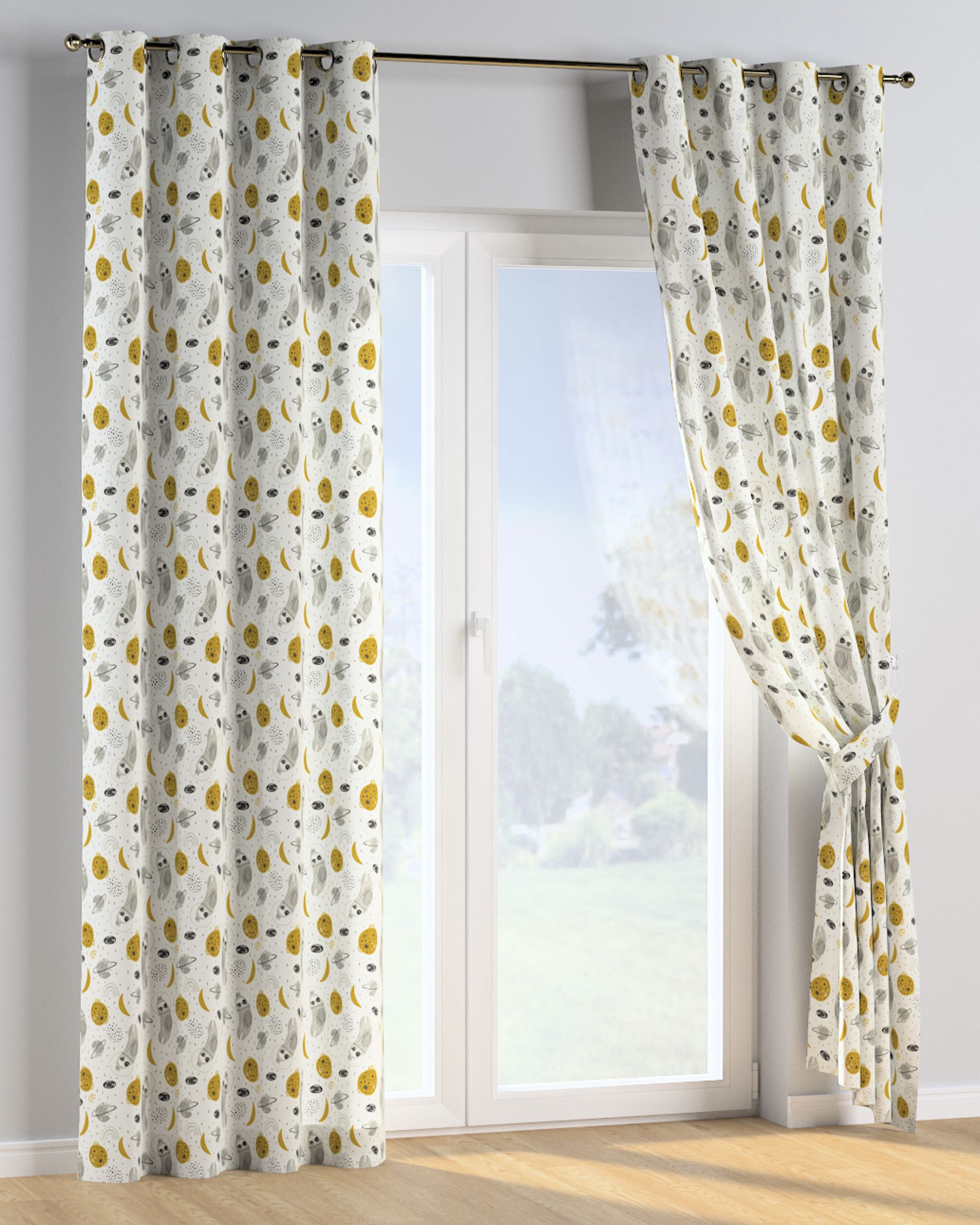 Eyelet curtains colour white fabric patterned (hover)