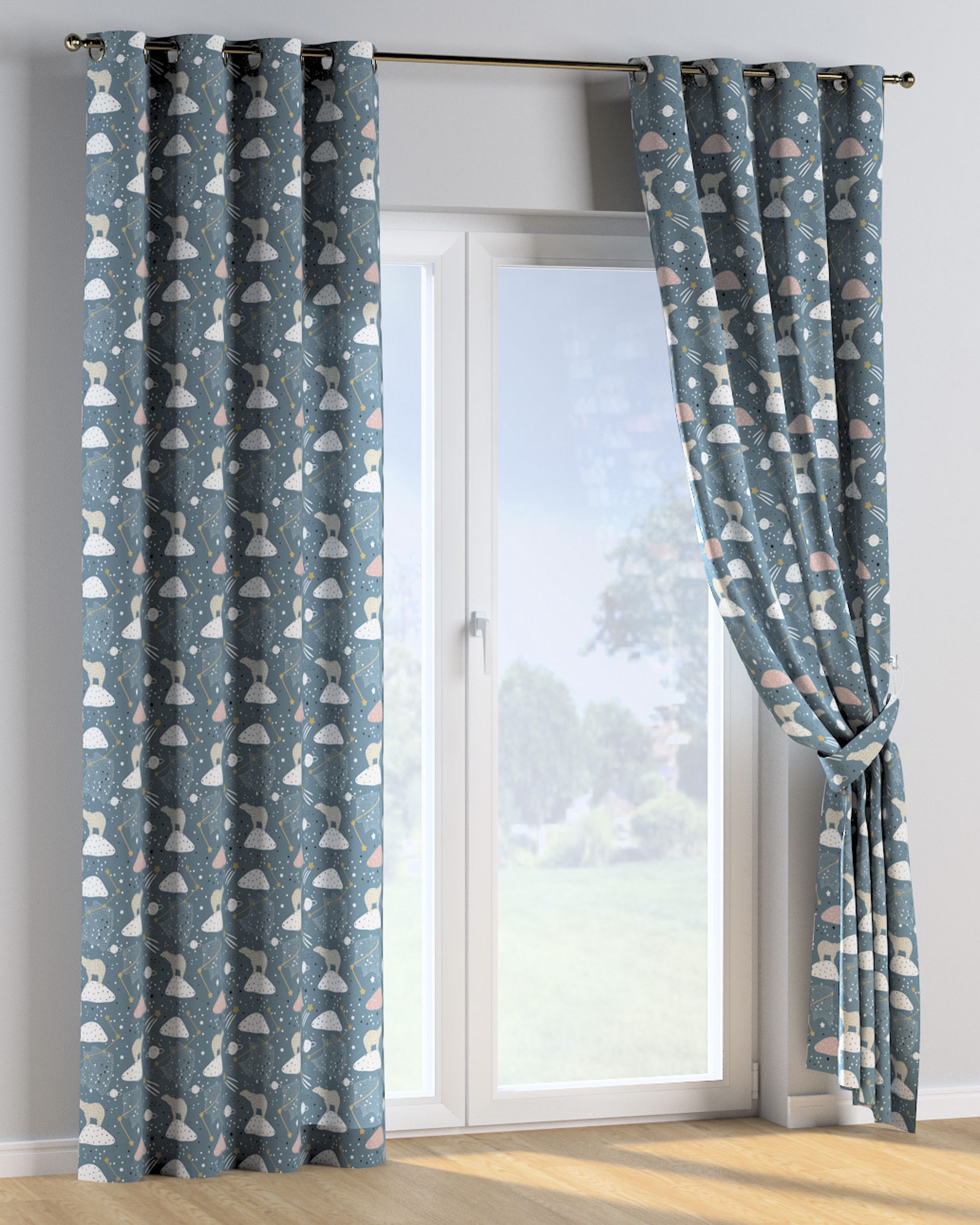 Eyelet curtains colour blue fabric patterned (hover)