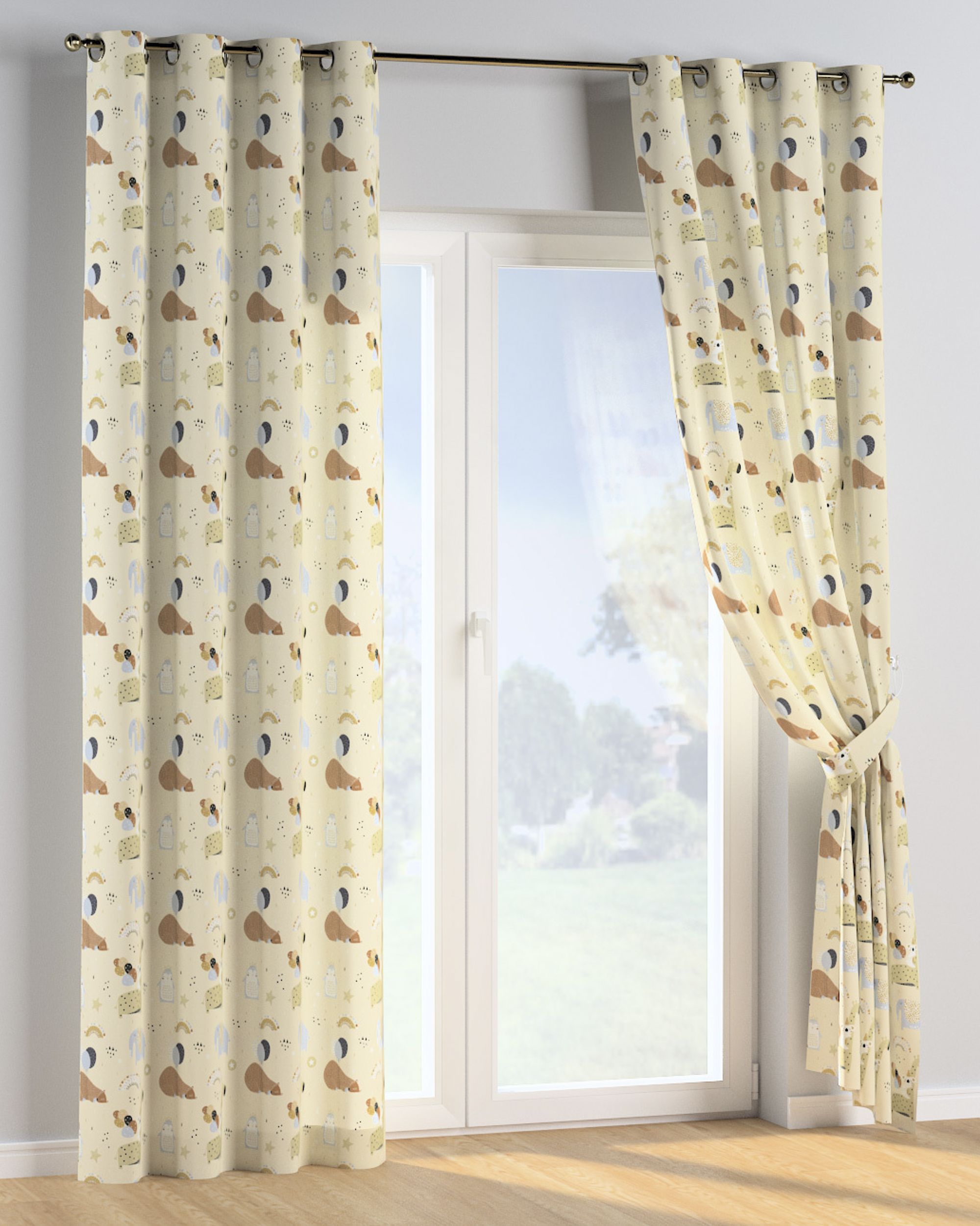 Eyelet curtains colour beige fabric patterned (hover)