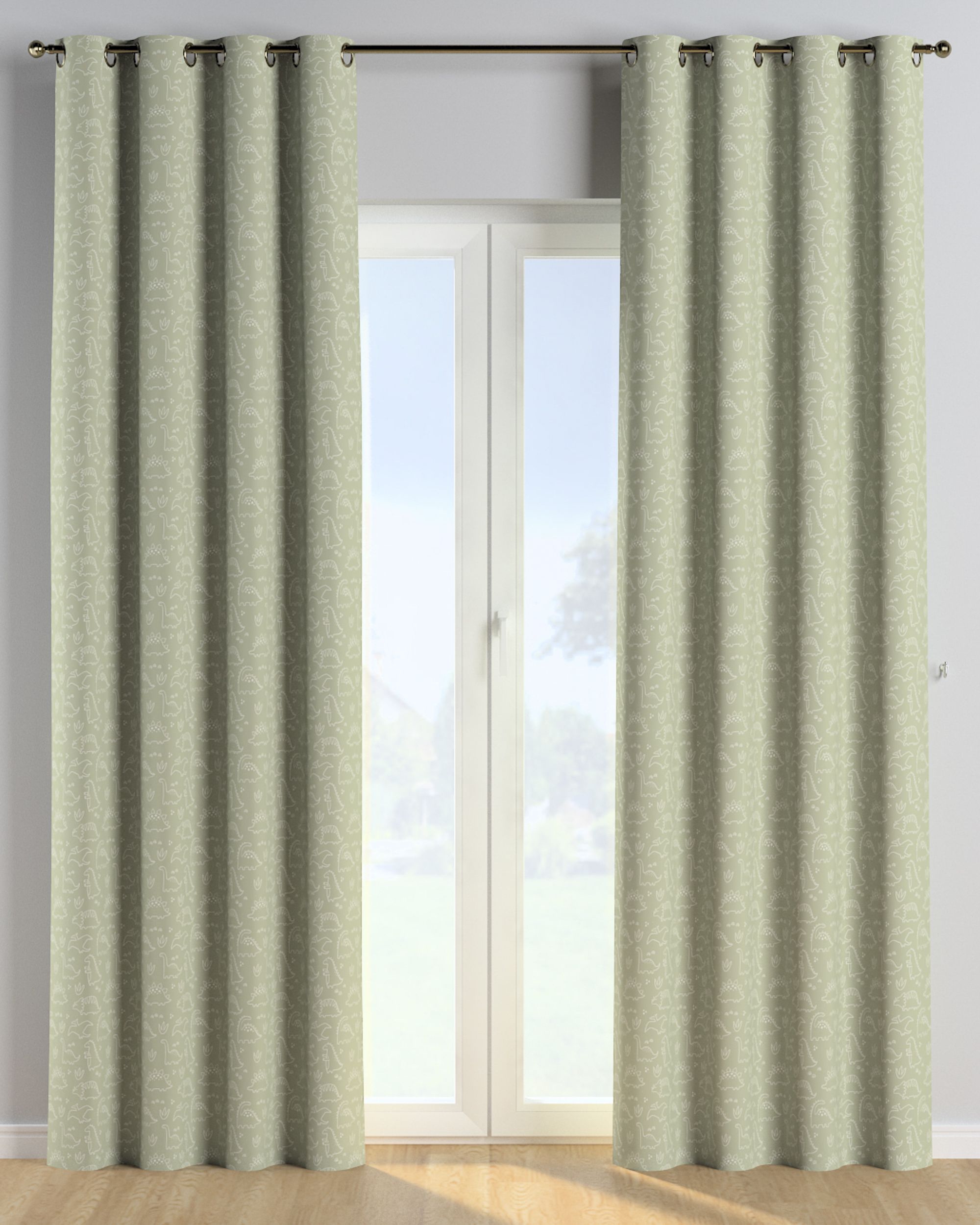 Eyelet curtains colour green fabric patterned