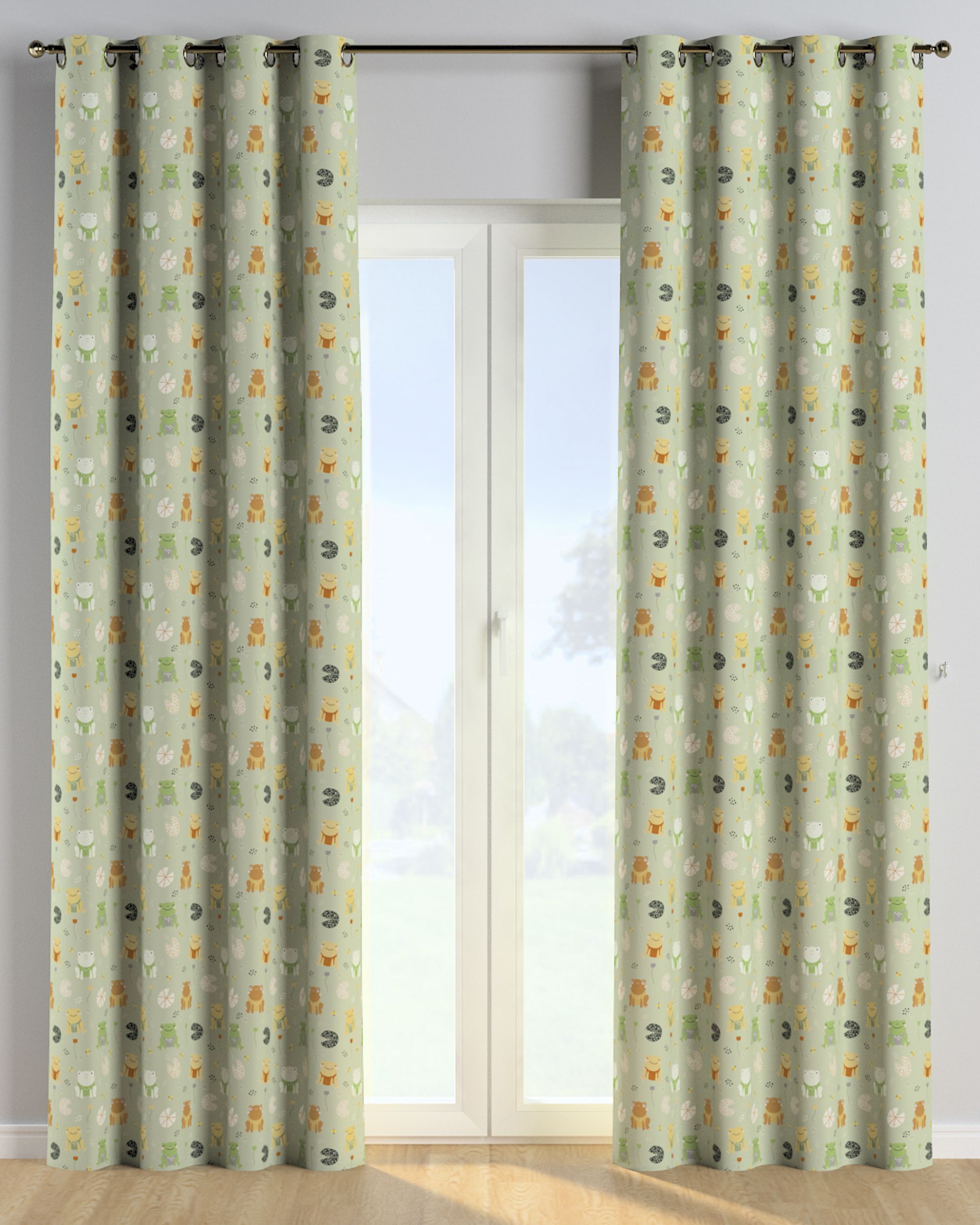 Eyelet curtains colour green fabric patterned