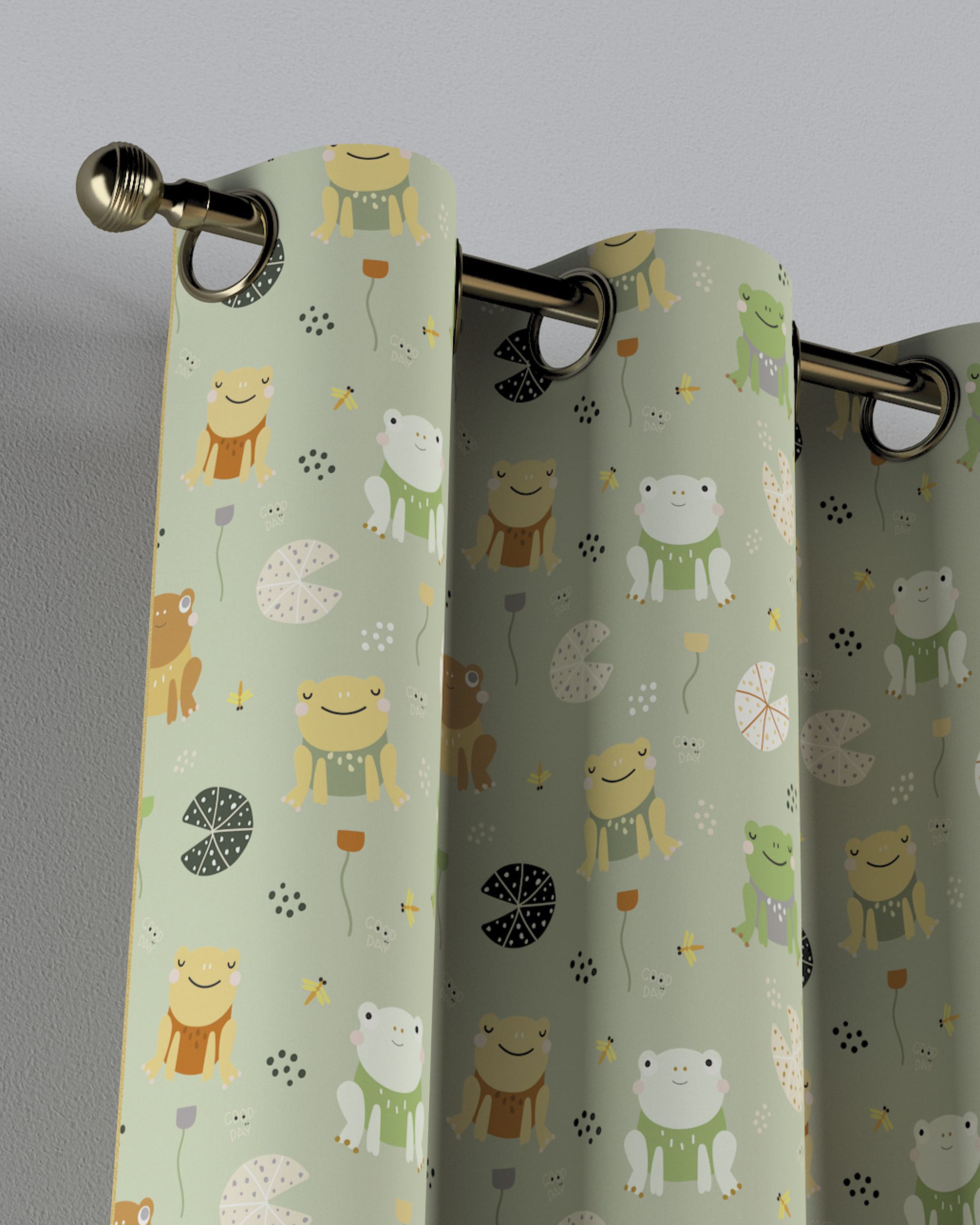 Eyelet curtains colour green fabric patterned (hover)