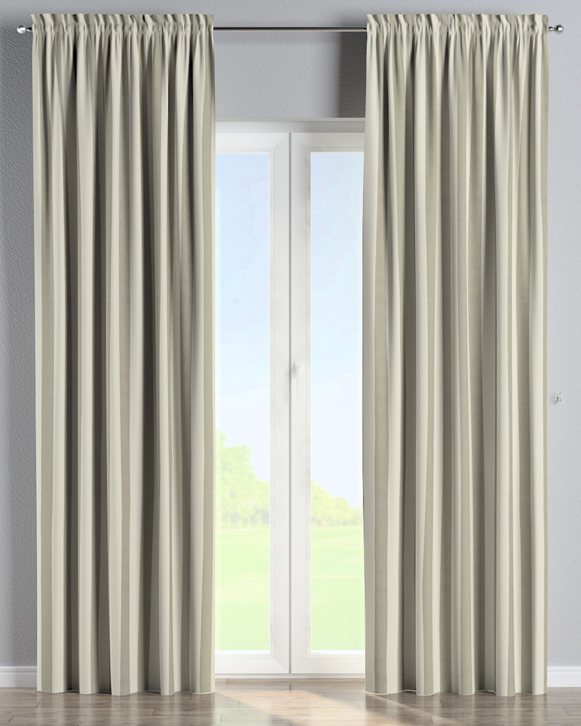 Slot and frill curtains colour beige fabric patterned