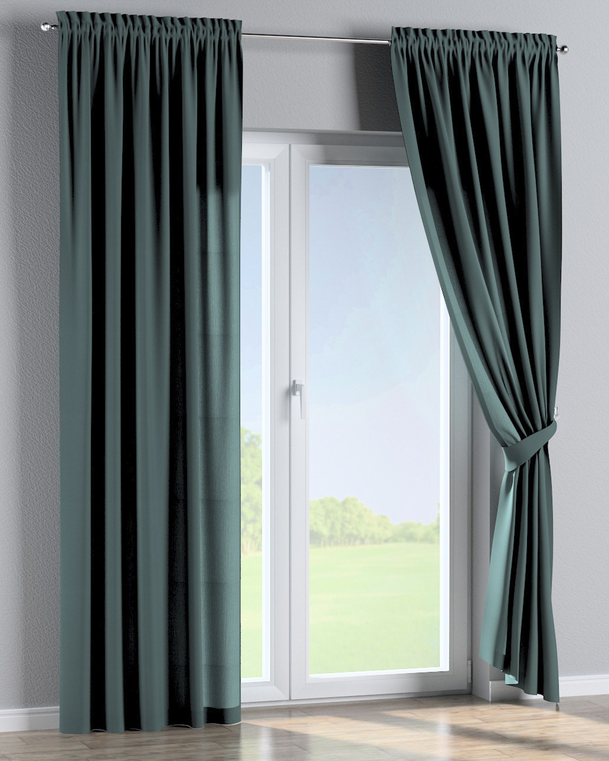 Slot and frill curtains colour green fabric semi-sheer, structured (hover)