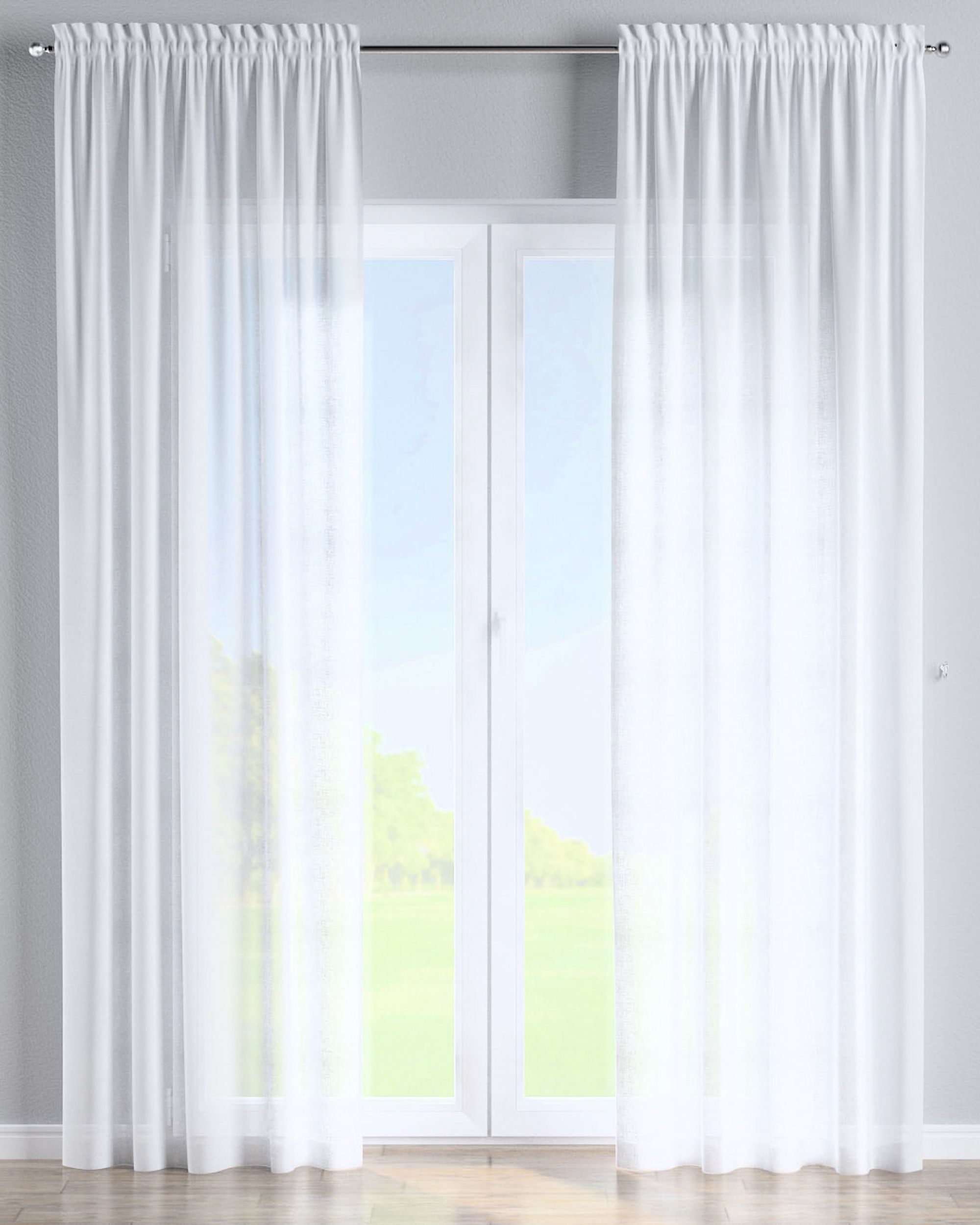 Slot and frill curtains colour white fabric semi-sheer, structured