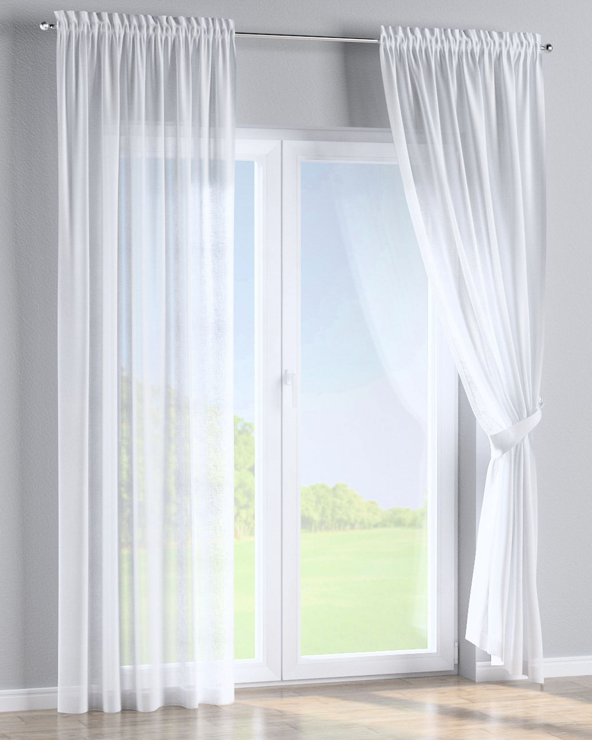 Slot and frill curtains colour white fabric semi-sheer, structured (hover)