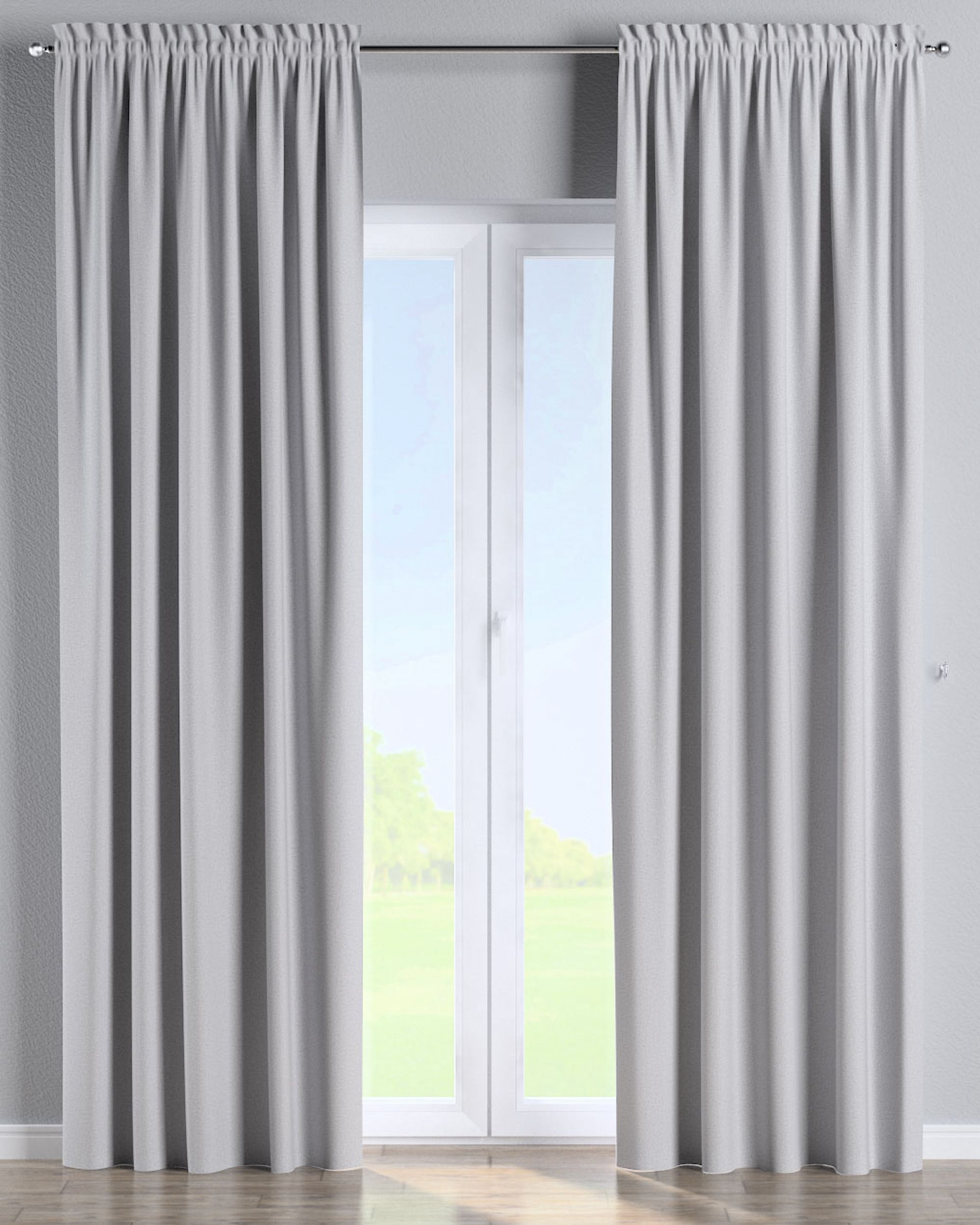 Slot and frill curtains colour grey fabric structured, blackout