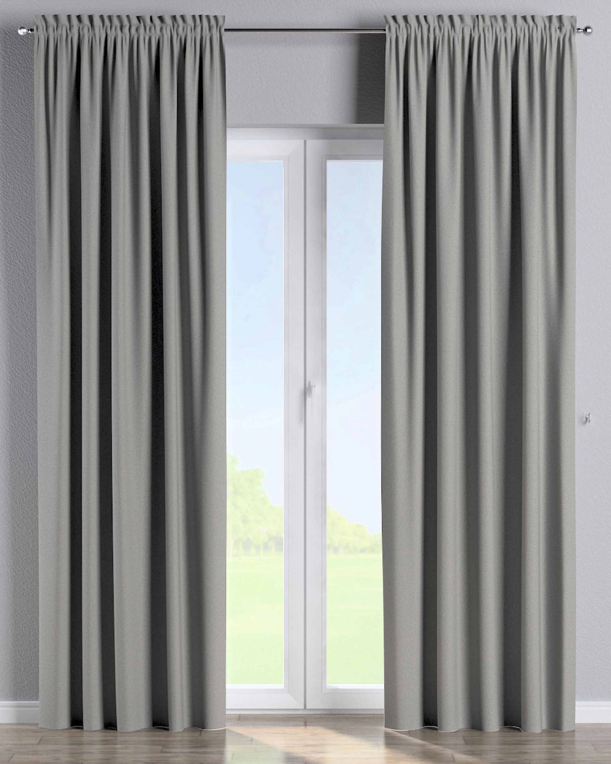 Slot and frill curtains colour grey fabric structured, blackout