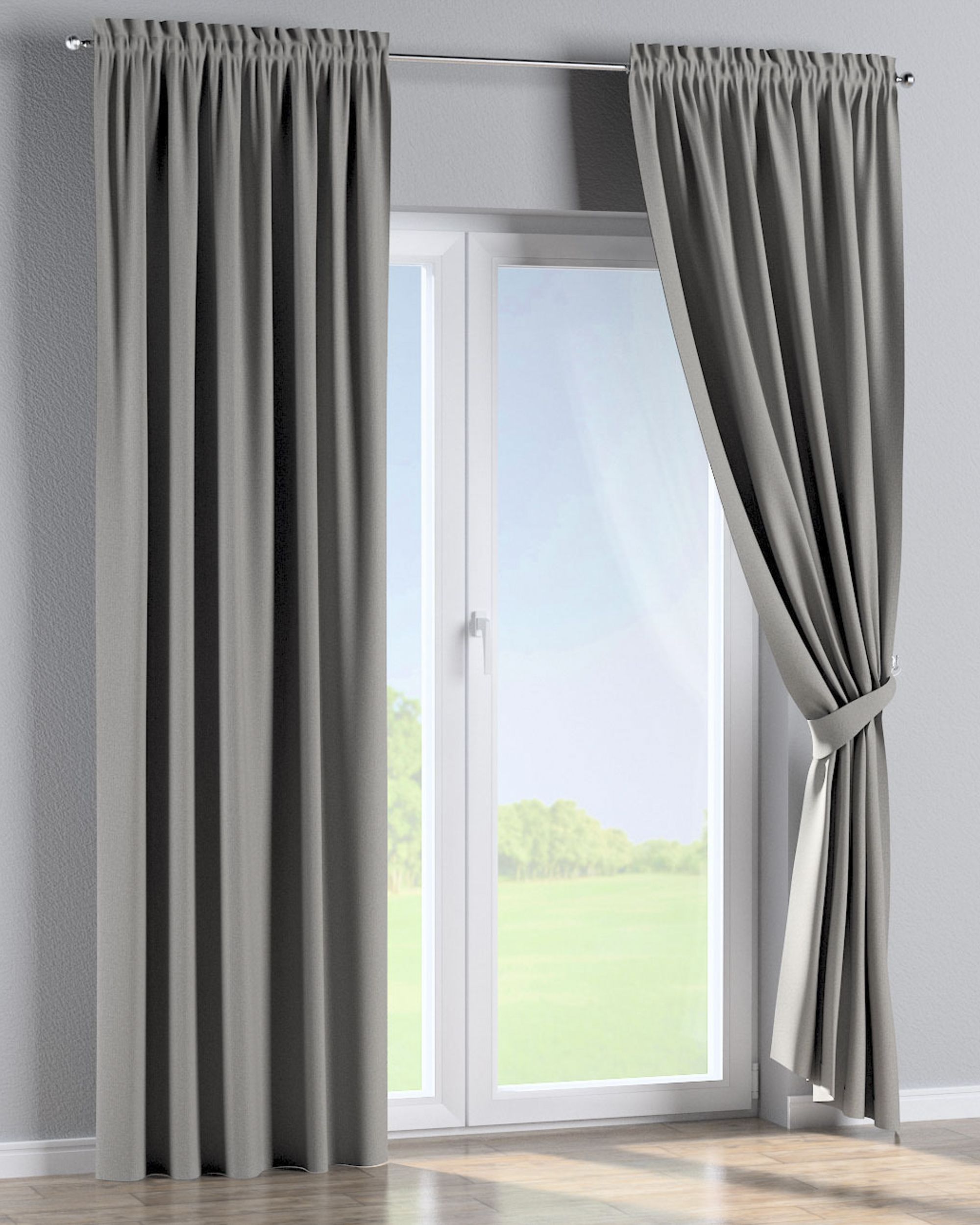 Slot and frill curtains colour grey fabric structured, blackout (hover)