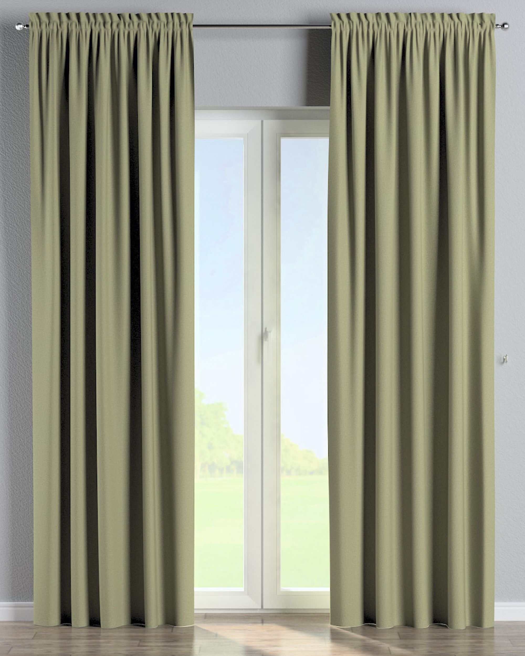 Slot and frill curtains colour green fabric structured, blackout