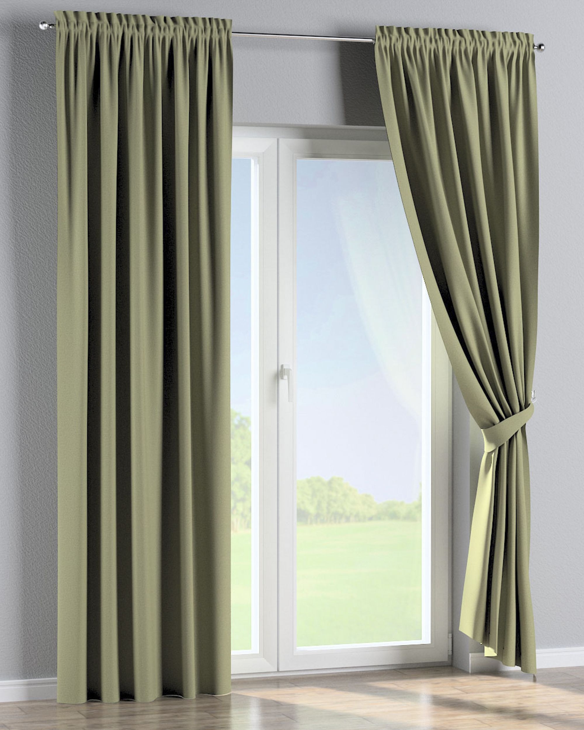 Slot and frill curtains colour green fabric structured, blackout (hover)