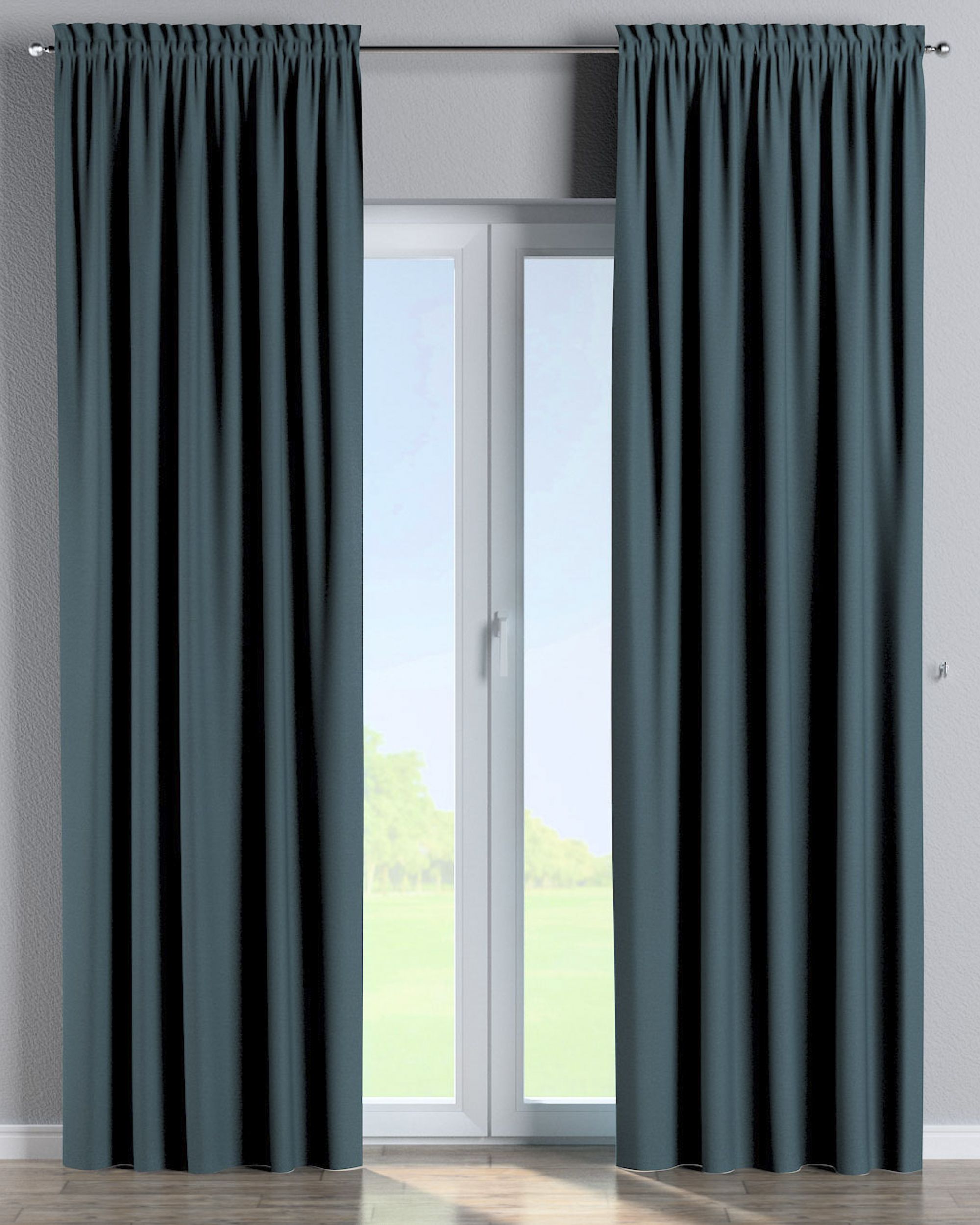 Slot and frill curtains colour blue fabric structured, blackout