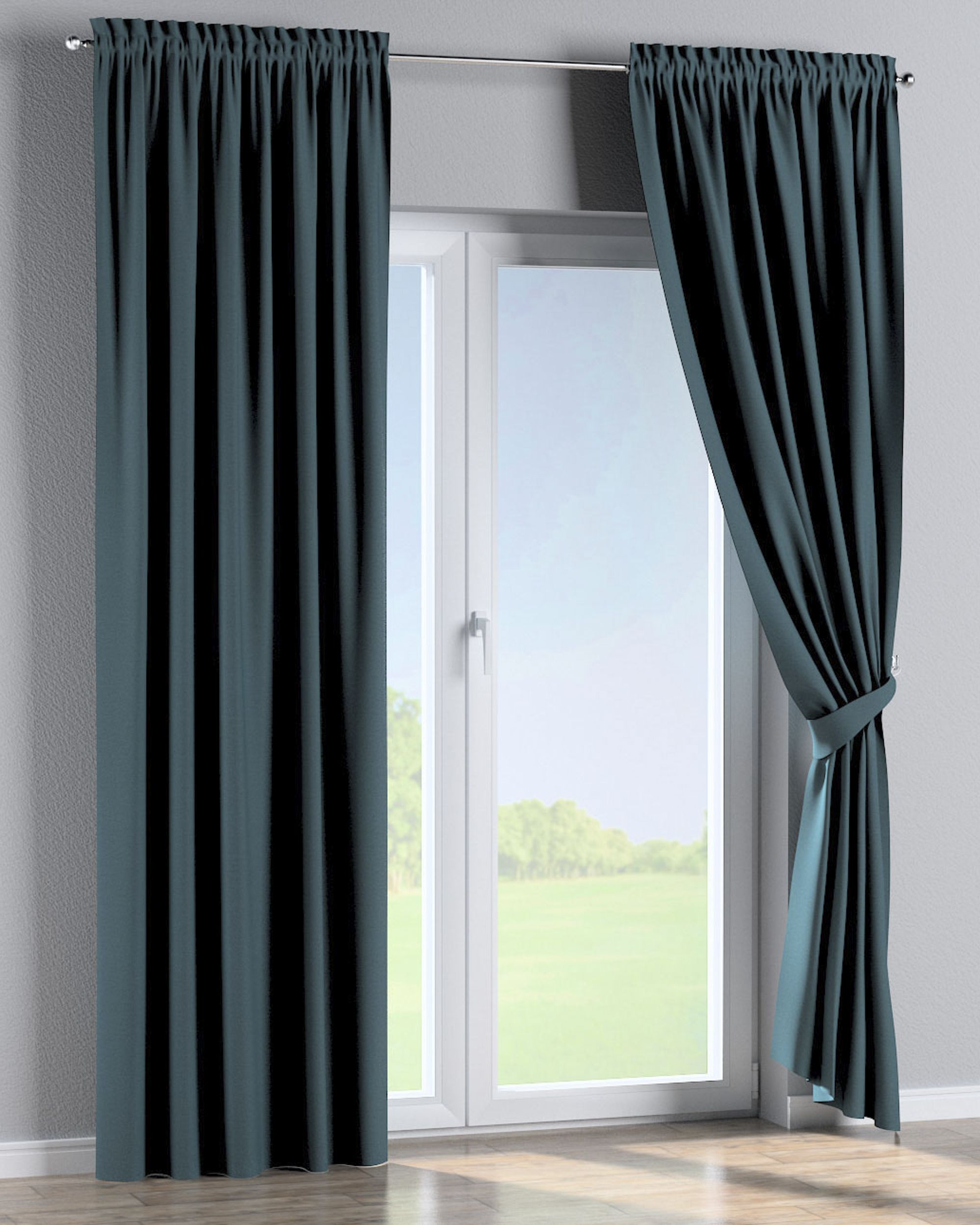 Slot and frill curtains colour blue fabric structured, blackout (hover)