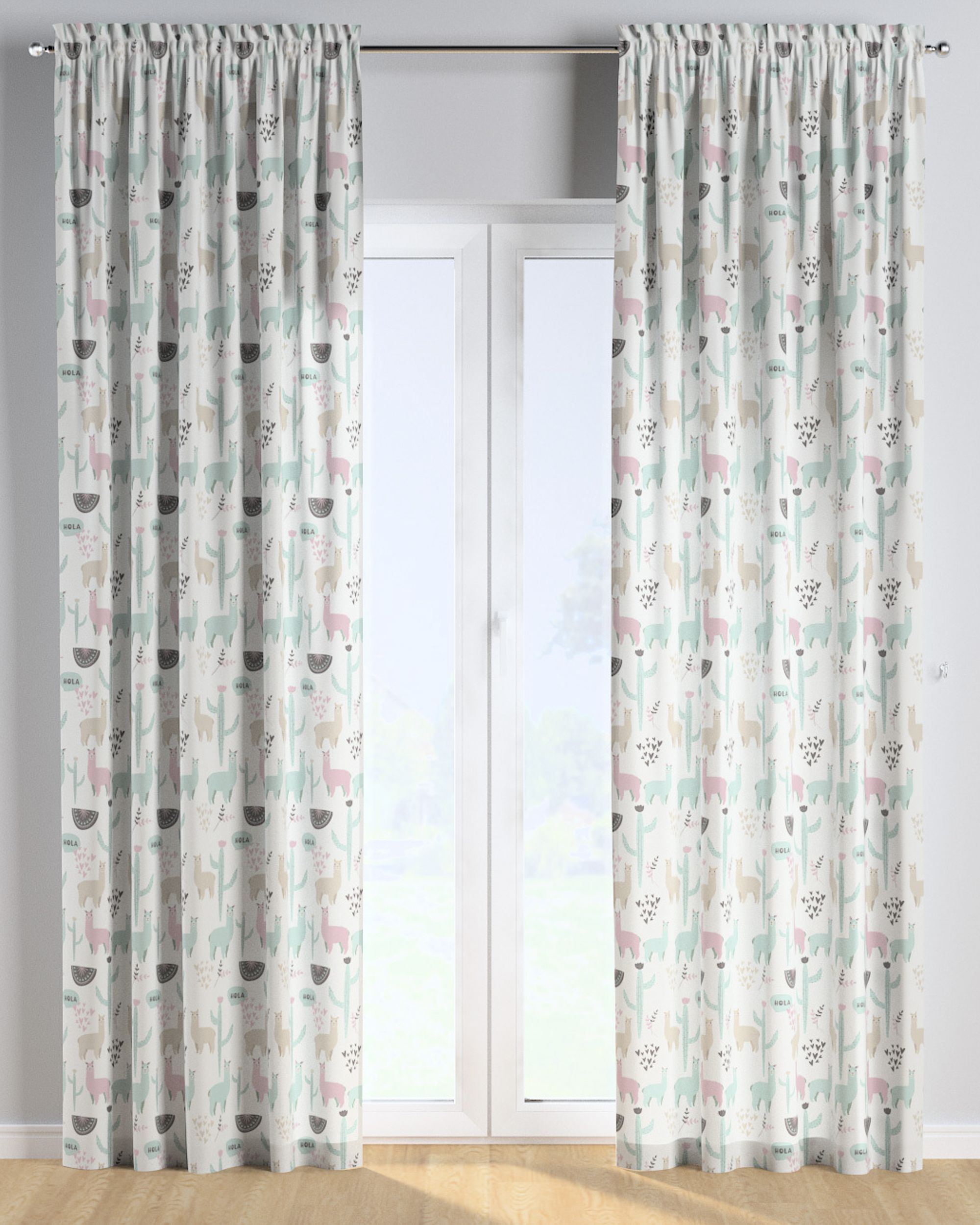 Slot and frill curtains colour green fabric patterned (hover)