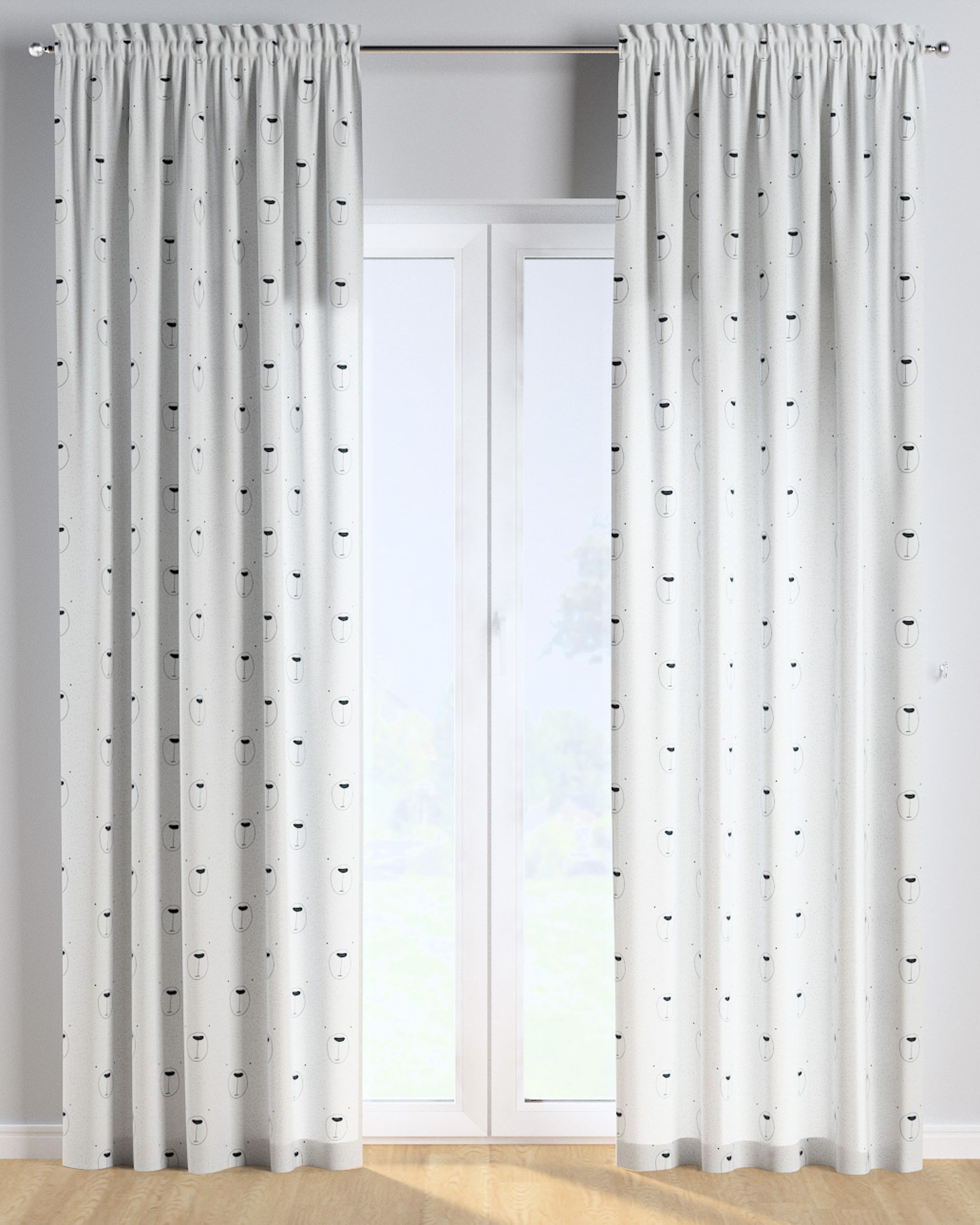 Slot and frill curtains colour white fabric patterned (hover)