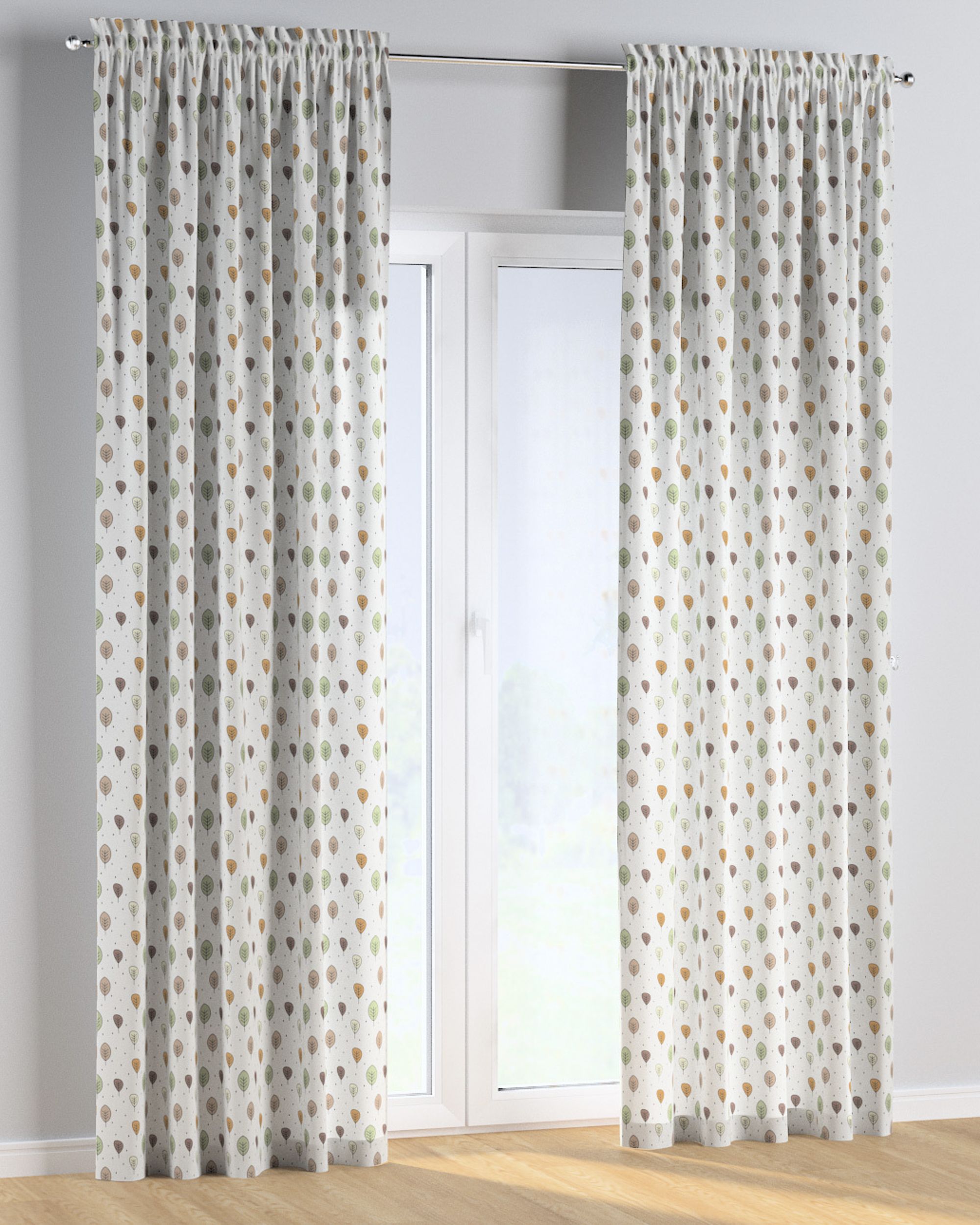 Slot and frill curtains colour brown fabric patterned
