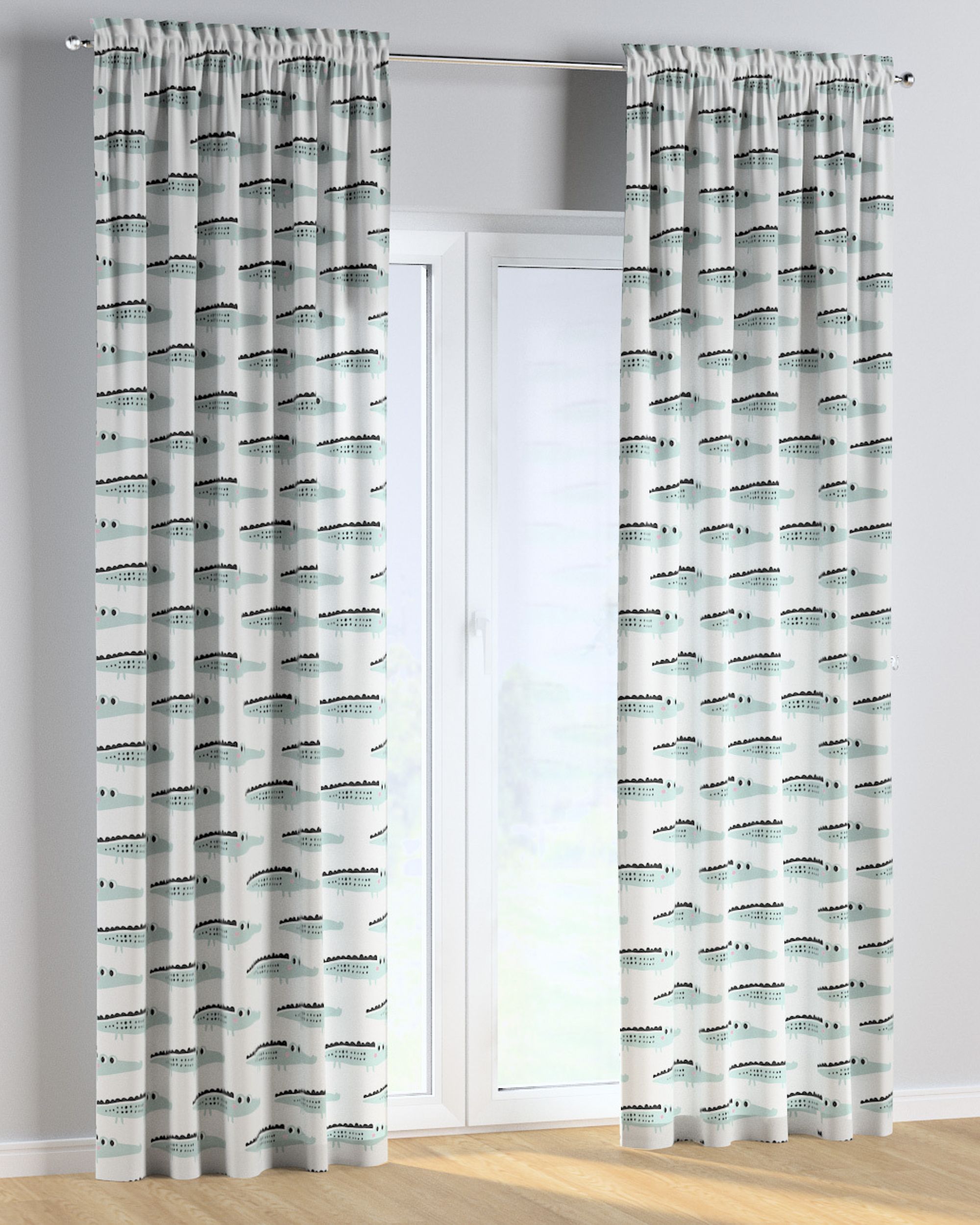 Slot and frill curtains colour green fabric patterned