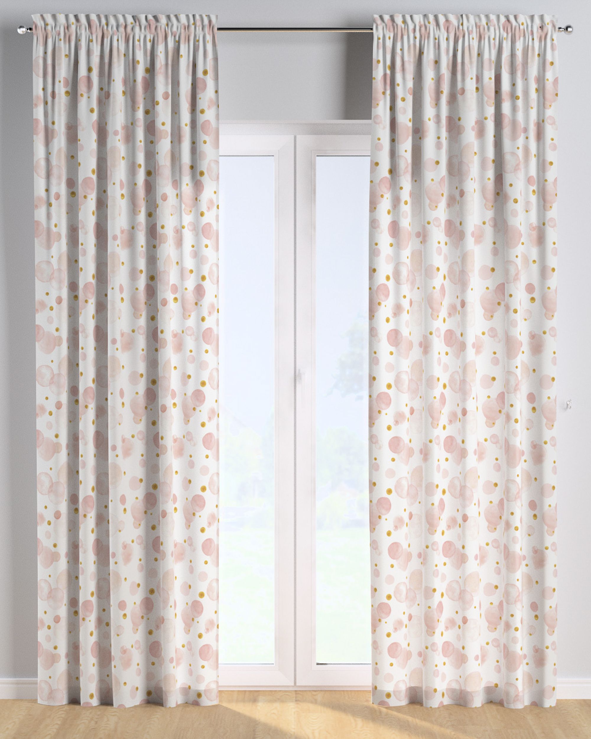 Slot and frill curtains colour pink fabric patterned (hover)