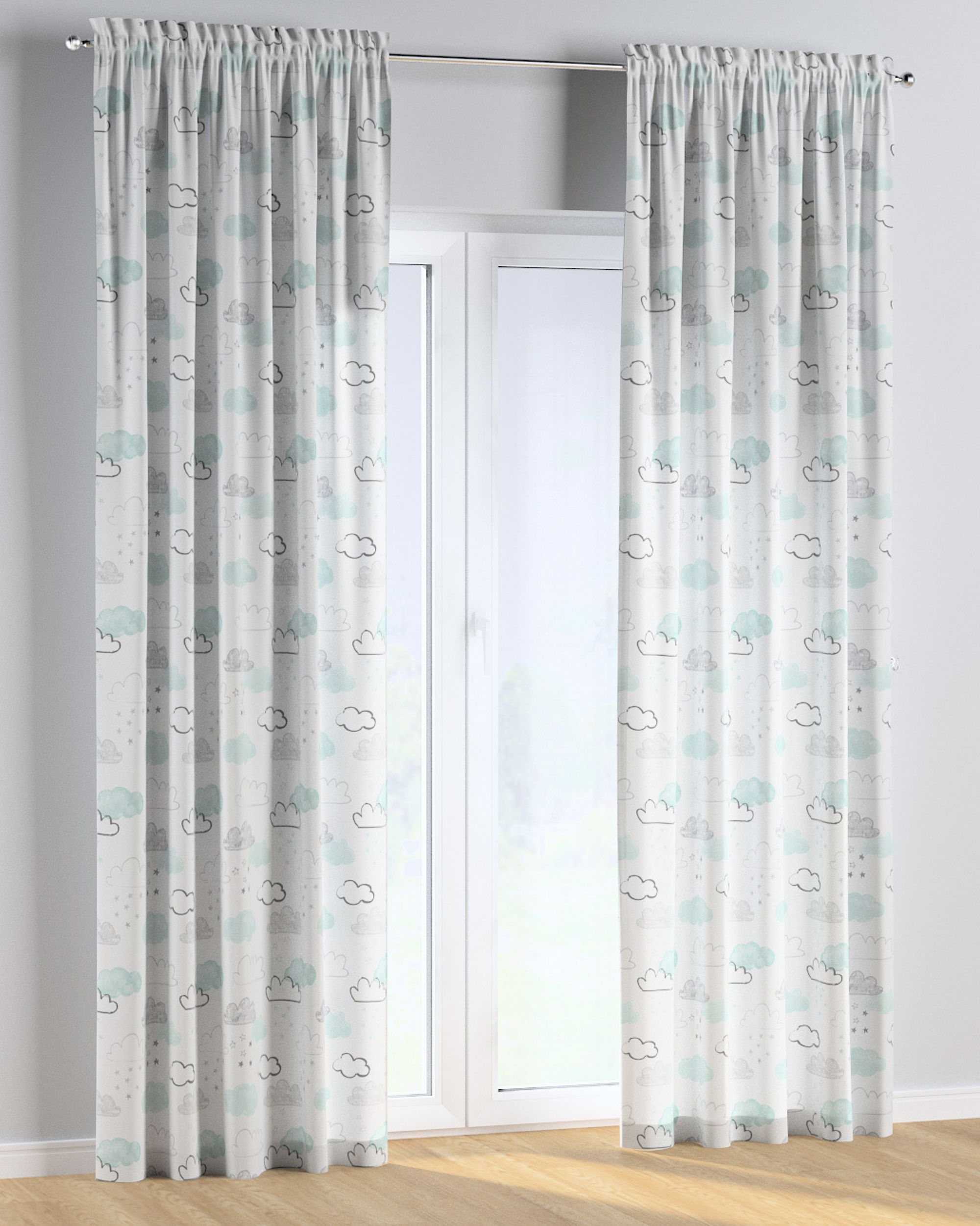 Slot and frill curtains colour white fabric patterned