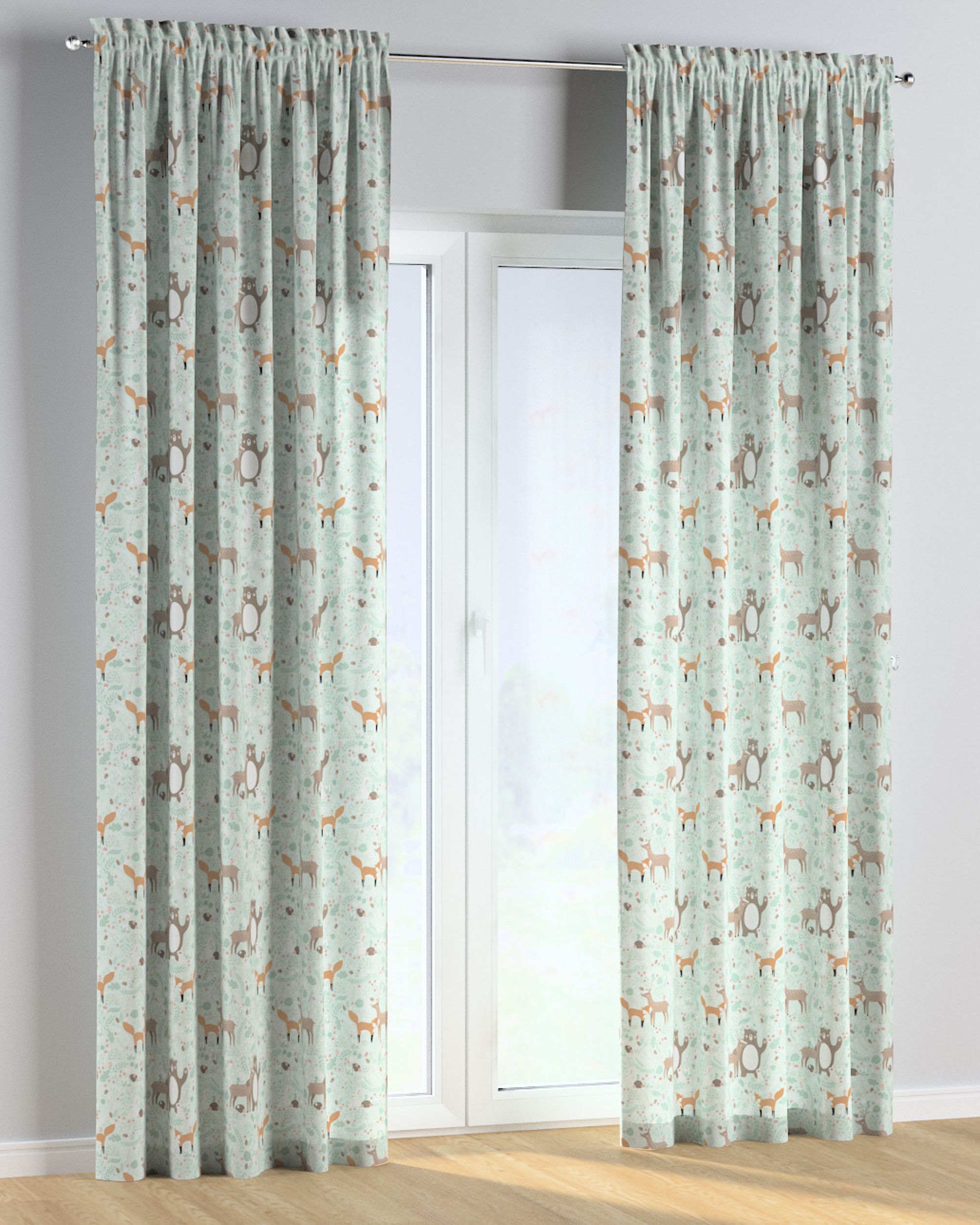 Slot and frill curtains colour green fabric patterned