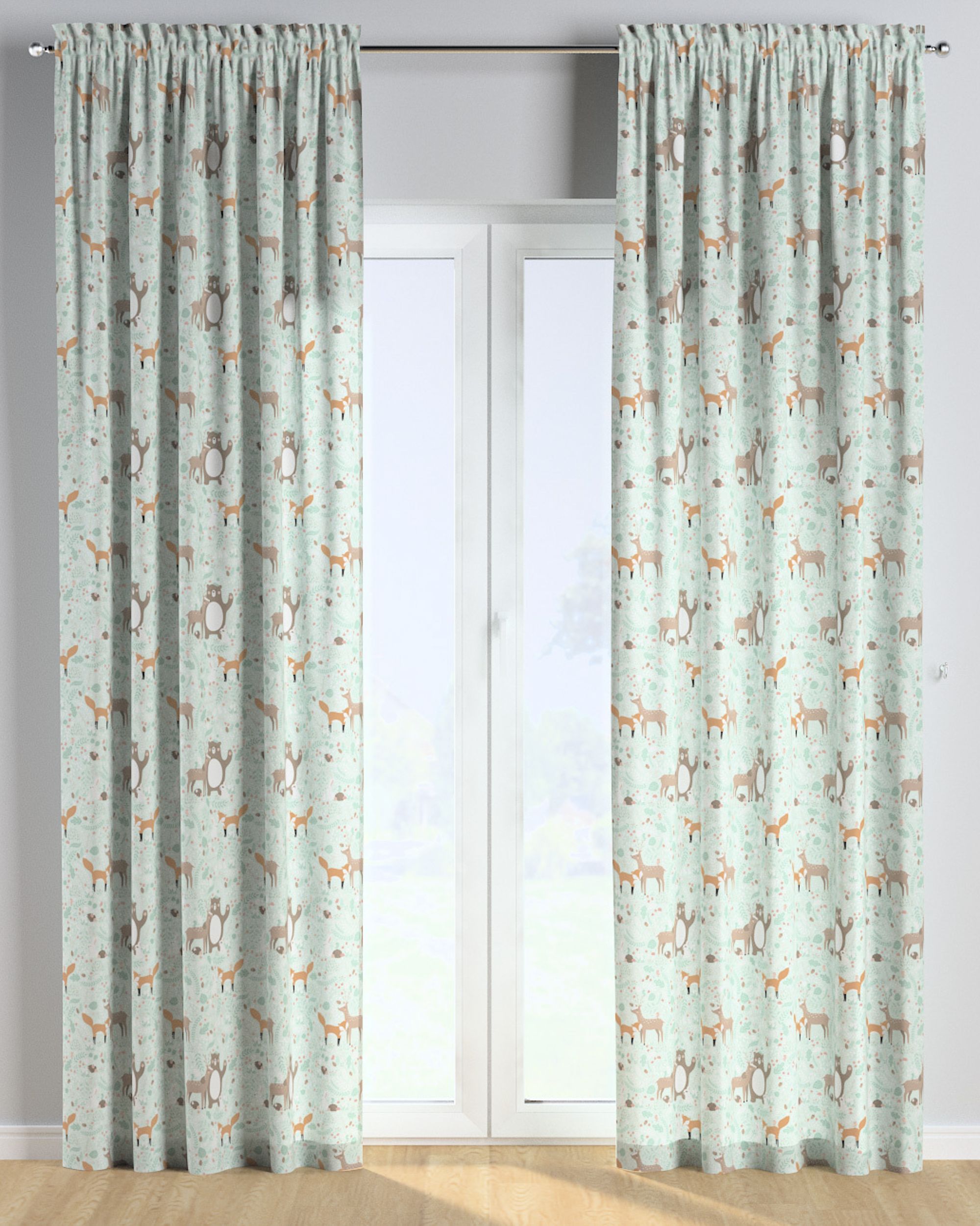 Slot and frill curtains colour green fabric patterned (hover)