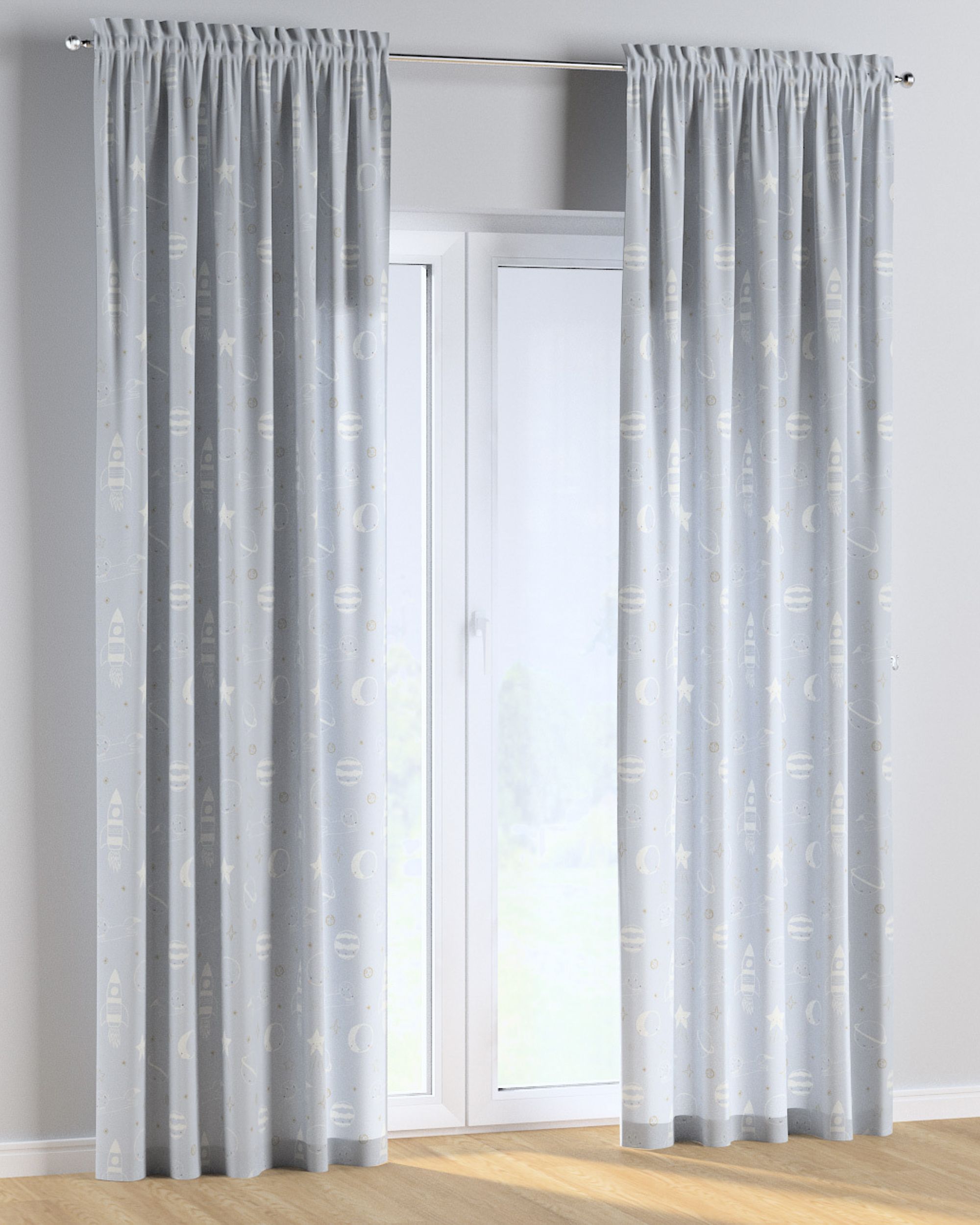 Slot and frill curtains colour blue fabric patterned