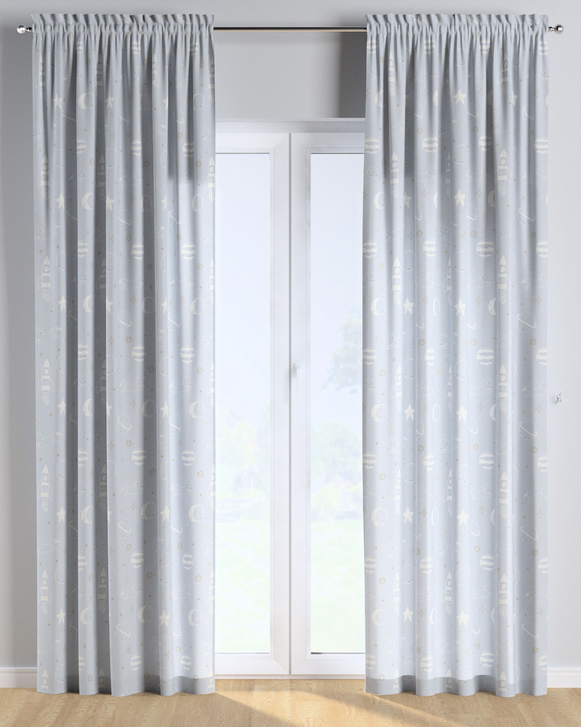 Slot and frill curtains colour blue fabric patterned (hover)