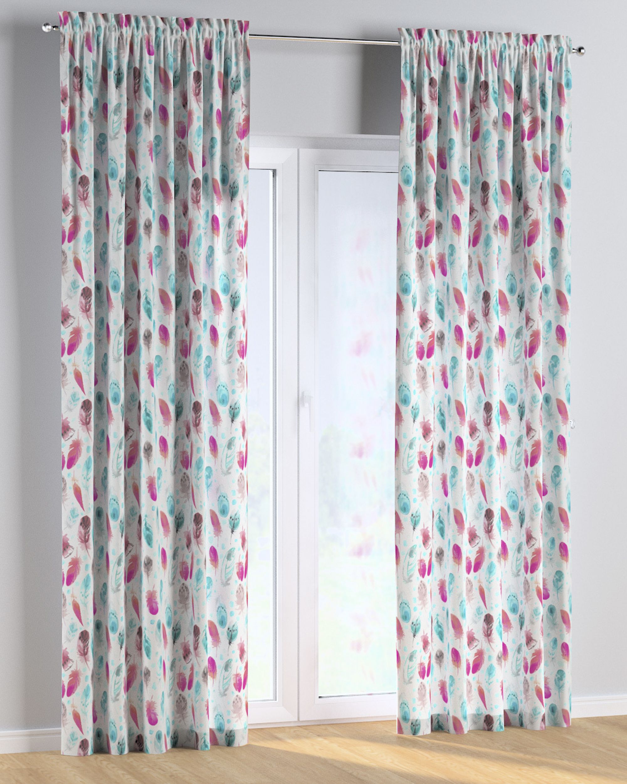 Slot and frill curtains colour blue fabric patterned