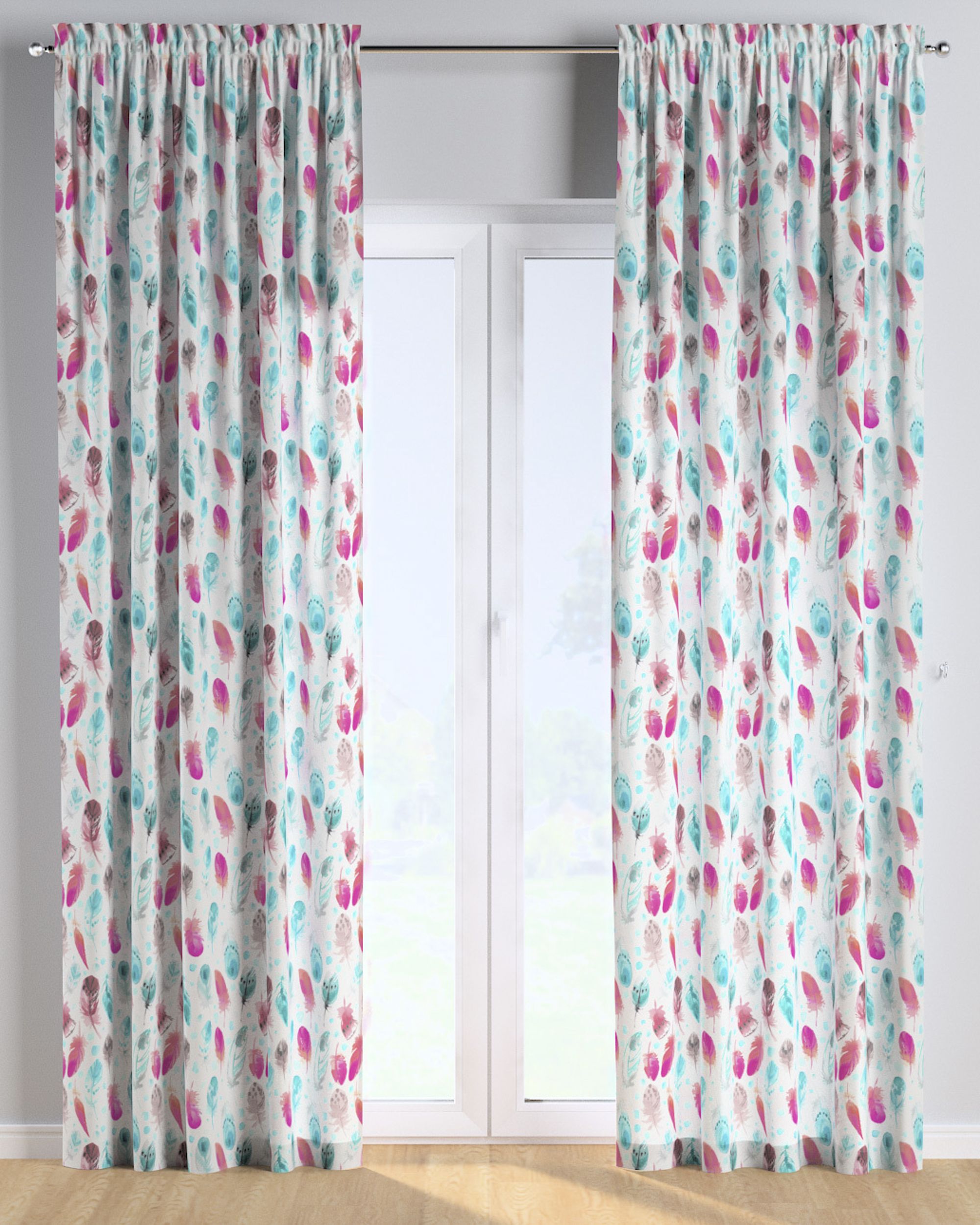 Slot and frill curtains colour blue fabric patterned (hover)