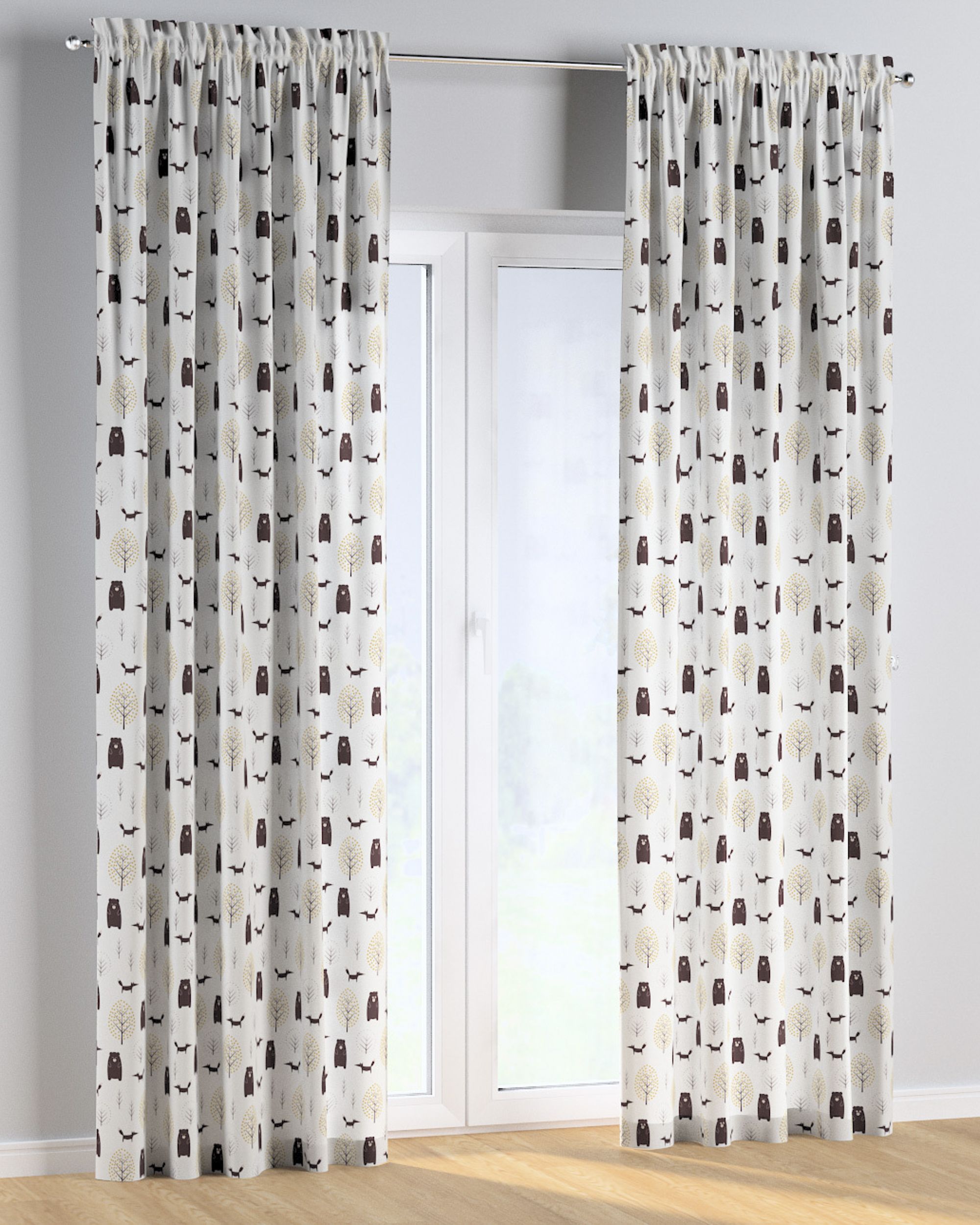 Slot and frill curtains colour brown fabric patterned