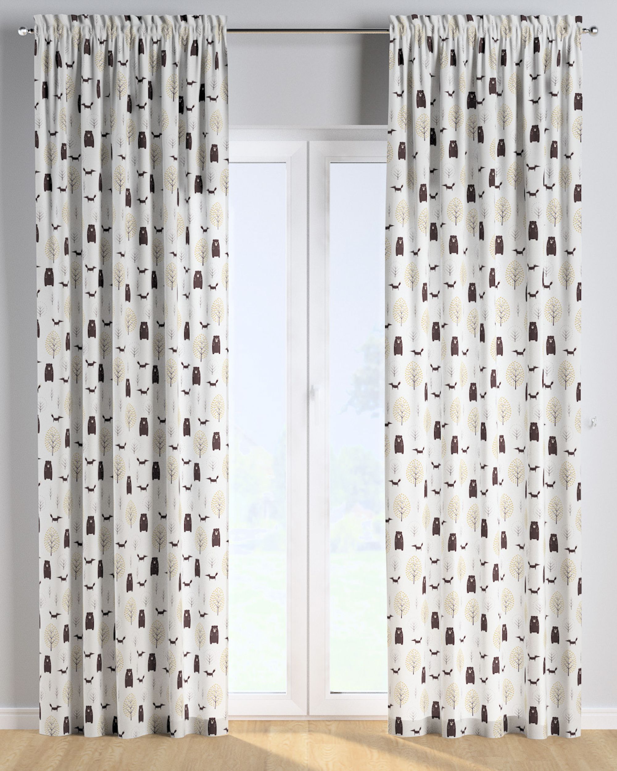 Slot and frill curtains colour brown fabric patterned (hover)