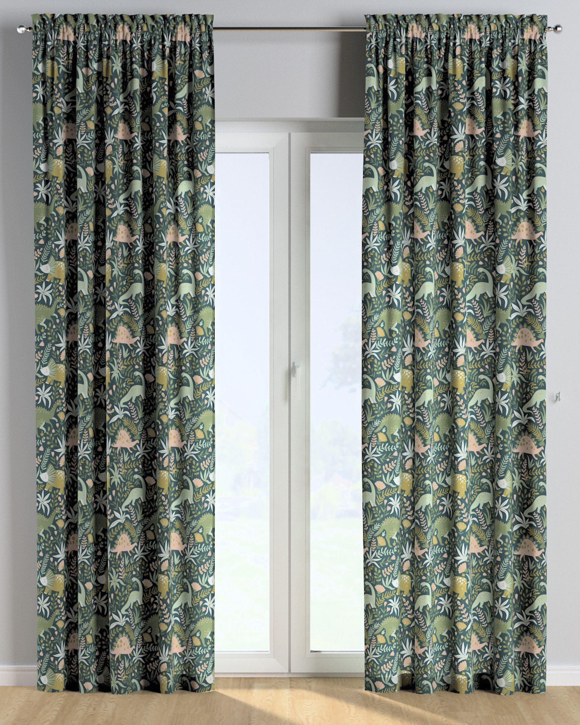 Slot and frill curtains colour green fabric patterned (hover)