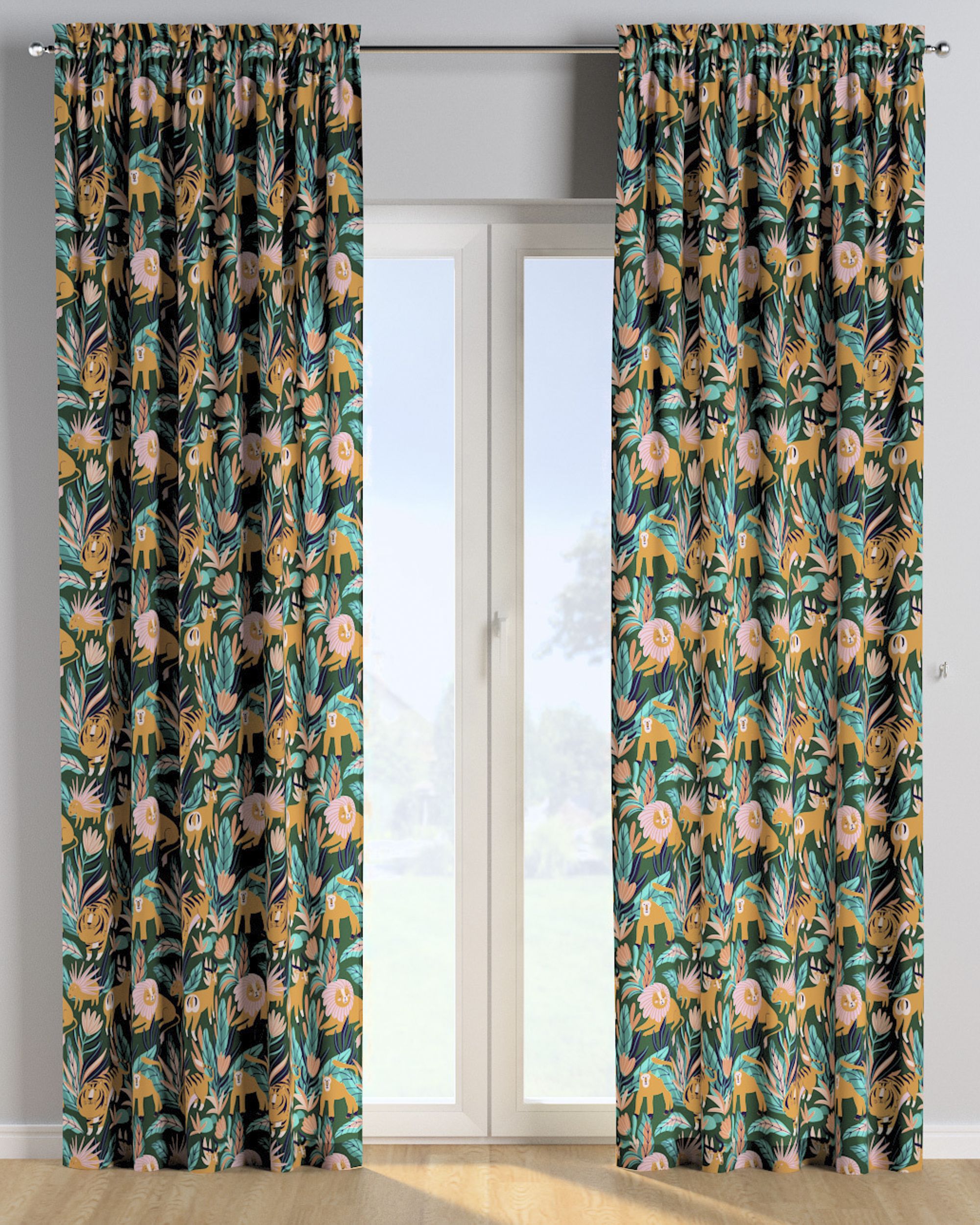 Slot and frill curtains colour orange fabric patterned